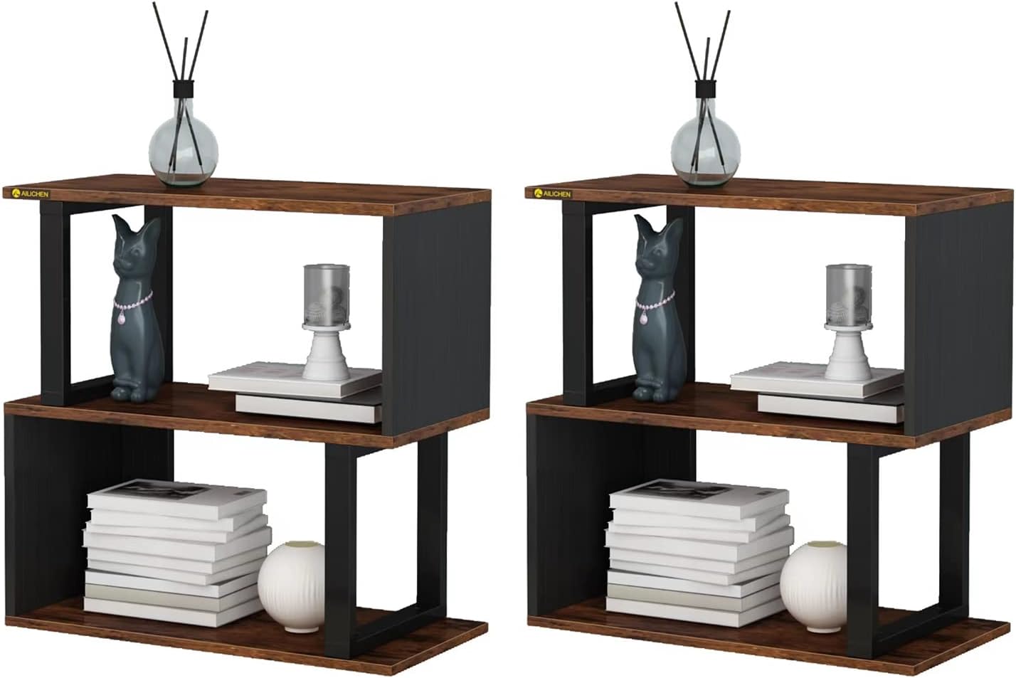 3-Tier Bookshelf, S-Shaped Bookshelves and Open Shelf Bookcase, Modern Freestanding Multifunctional Decorative Storage Shelving Wood Look Accent Metal Frame Furniture for Living Room Home Office - Image 8