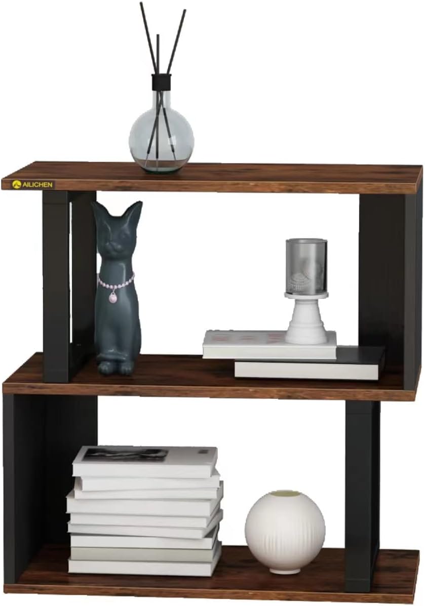 3-Tier Bookshelf, S-Shaped Bookshelves and Open Shelf Bookcase, Modern Freestanding Multifunctional Decorative Storage Shelving Wood Look Accent Metal Frame Furniture for Living Room Home Office - Image 6