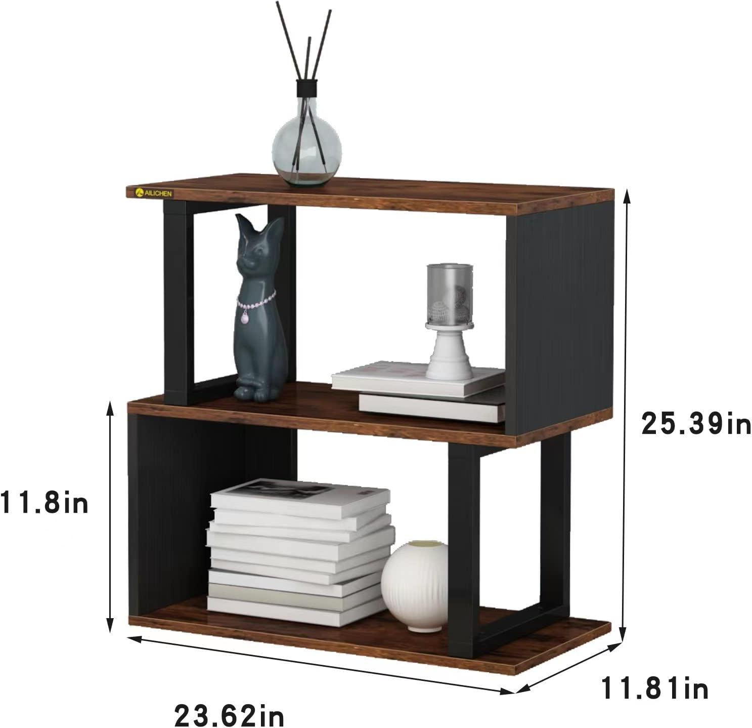 3-Tier Bookshelf, S-Shaped Bookshelves and Open Shelf Bookcase, Modern Freestanding Multifunctional Decorative Storage Shelving Wood Look Accent Metal Frame Furniture for Living Room Home Office - Image 2