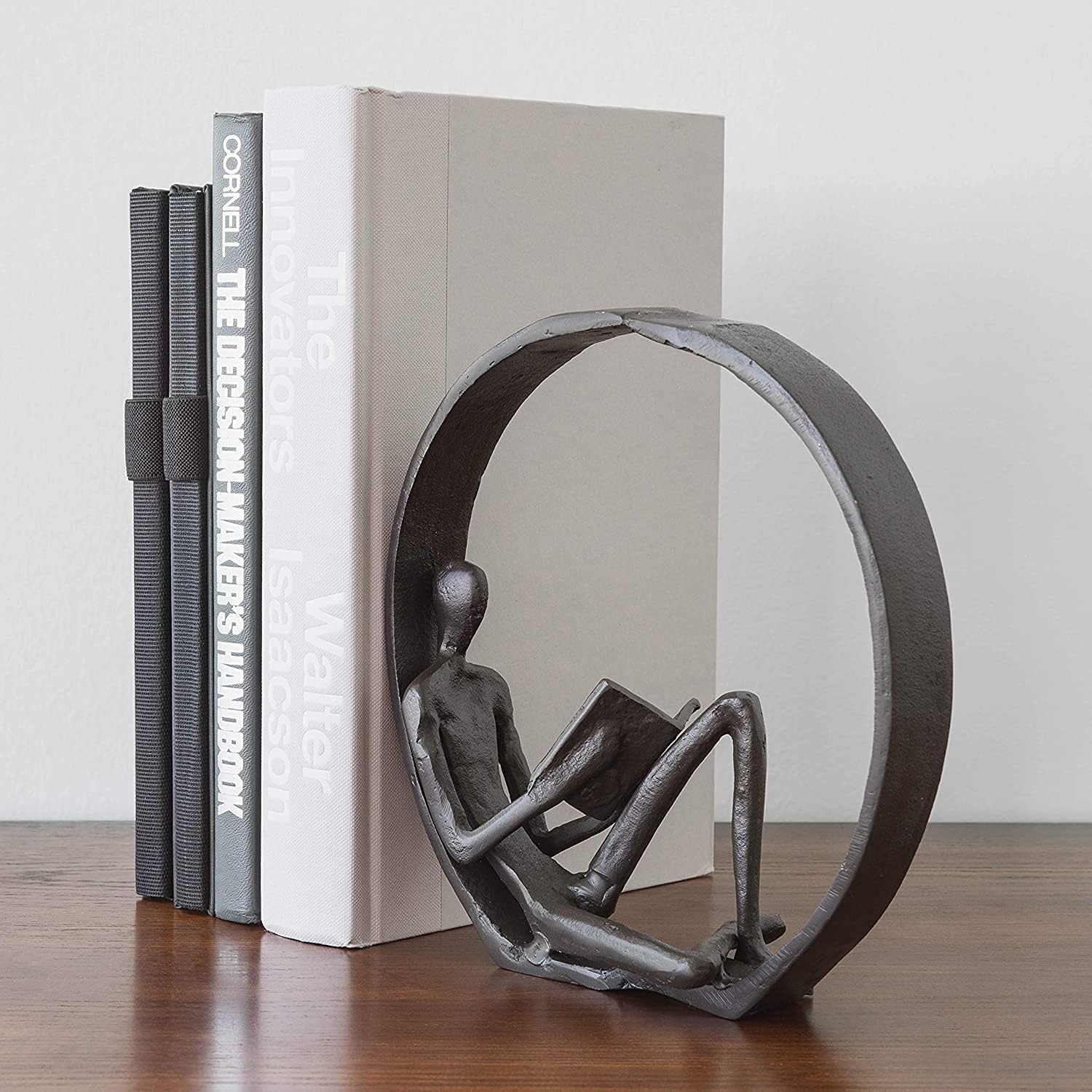 Aesthetic Encircled Reader Iron Sculpture - Bookshelf Accessories Decorative Objects for Home & Office - Black Statue - Modern Abstract Figurine Shelf Decor Accents - Bookcase Decorations Items - Image 4