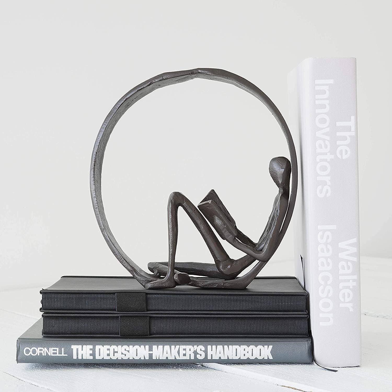 Aesthetic Encircled Reader Iron Sculpture - Bookshelf Accessories Decorative Objects for Home & Office - Black Statue - Modern Abstract Figurine Shelf Decor Accents - Bookcase Decorations Items - Image 6