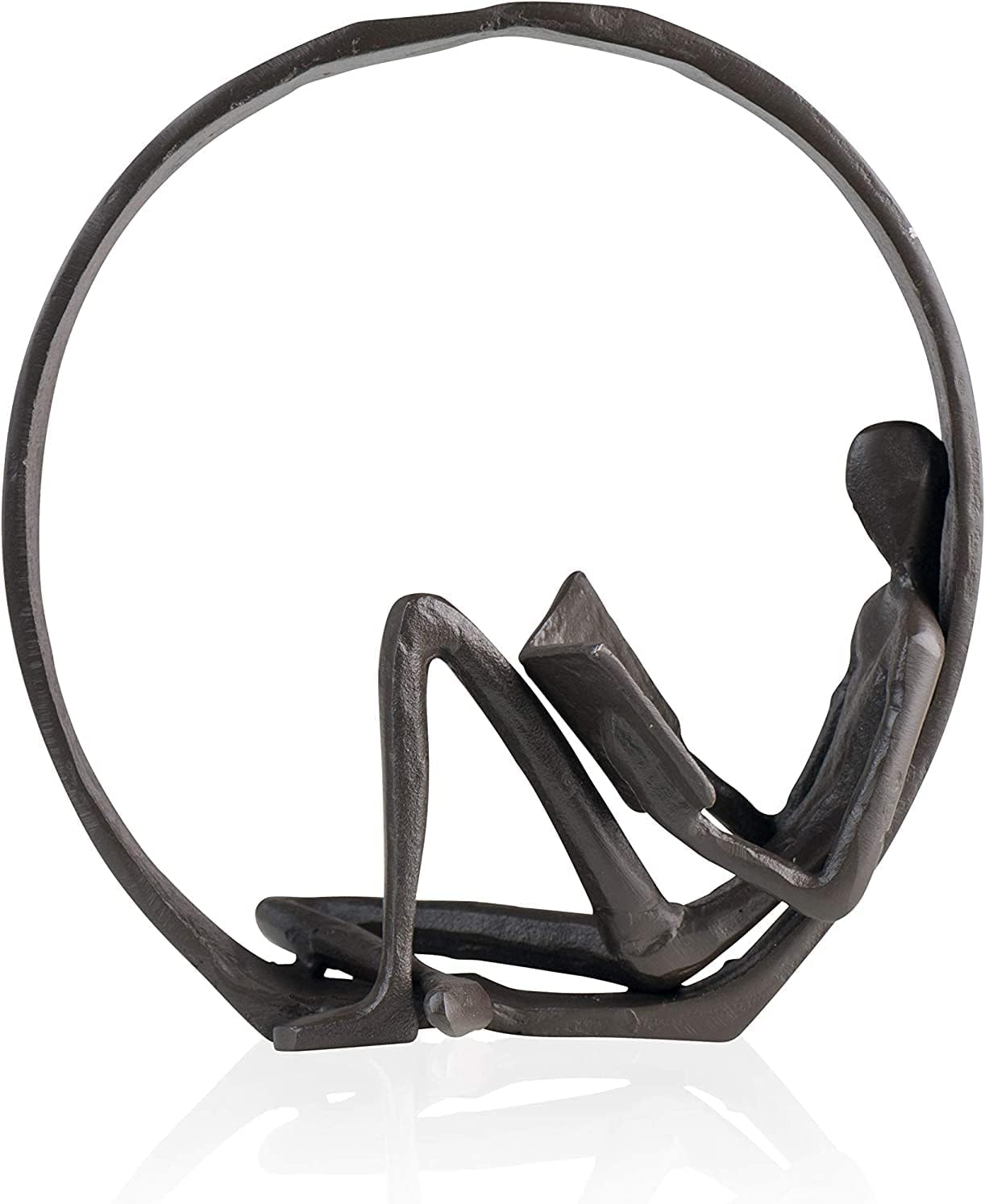 Aesthetic Encircled Reader Iron Sculpture - Bookshelf Accessories Decorative Objects for Home & Office - Black Statue - Modern Abstract Figurine Shelf Decor Accents - Bookcase Decorations Items