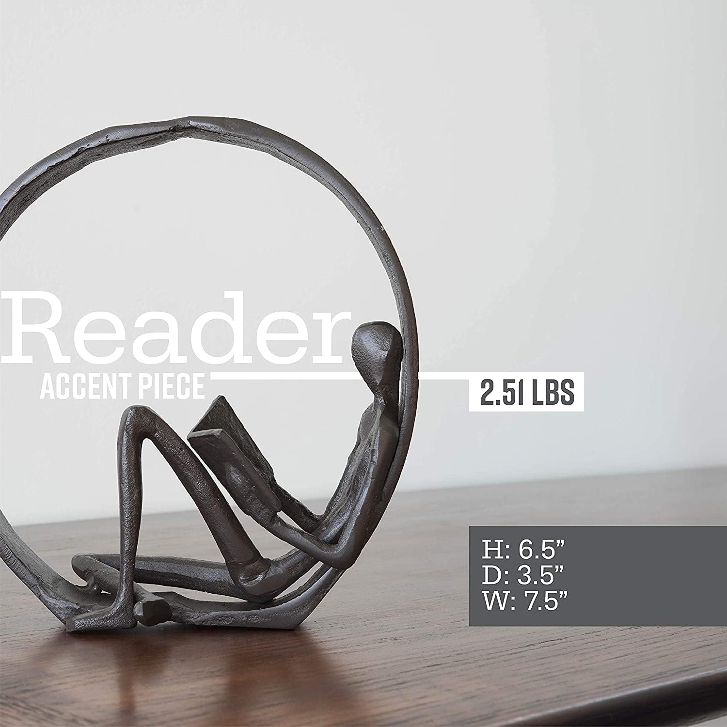 Aesthetic Encircled Reader Iron Sculpture - Bookshelf Accessories Decorative Objects for Home & Office - Black Statue - Modern Abstract Figurine Shelf Decor Accents - Bookcase Decorations Items - Image 5
