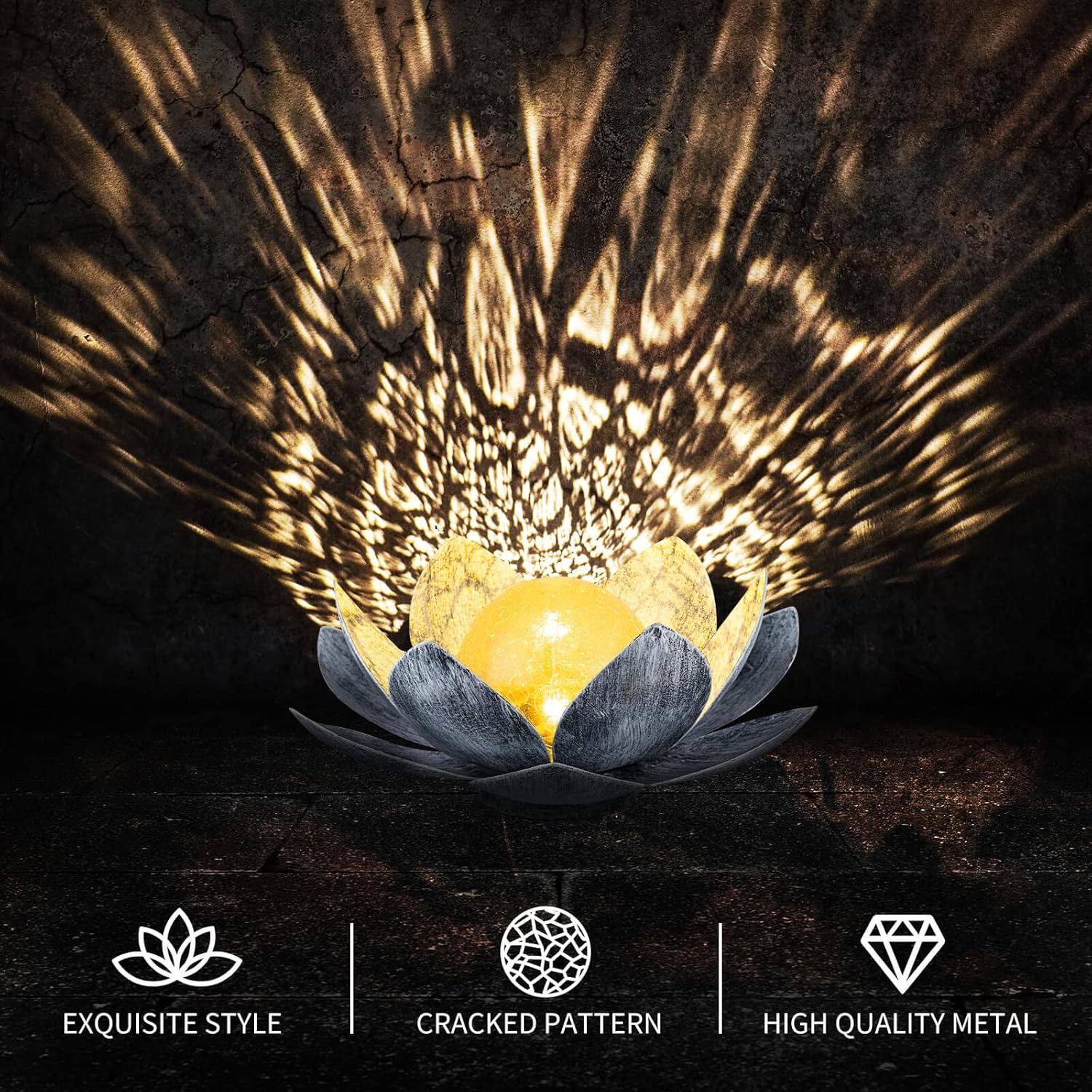 AIINY Garden Solar Light Outdoor(2Pack) ,Crackle Globe Glass Lotus Decoration , Waterproof Metal LED Flower Lights for Patio,Lawn,Walkway,Tabletop,Ground - Image 4
