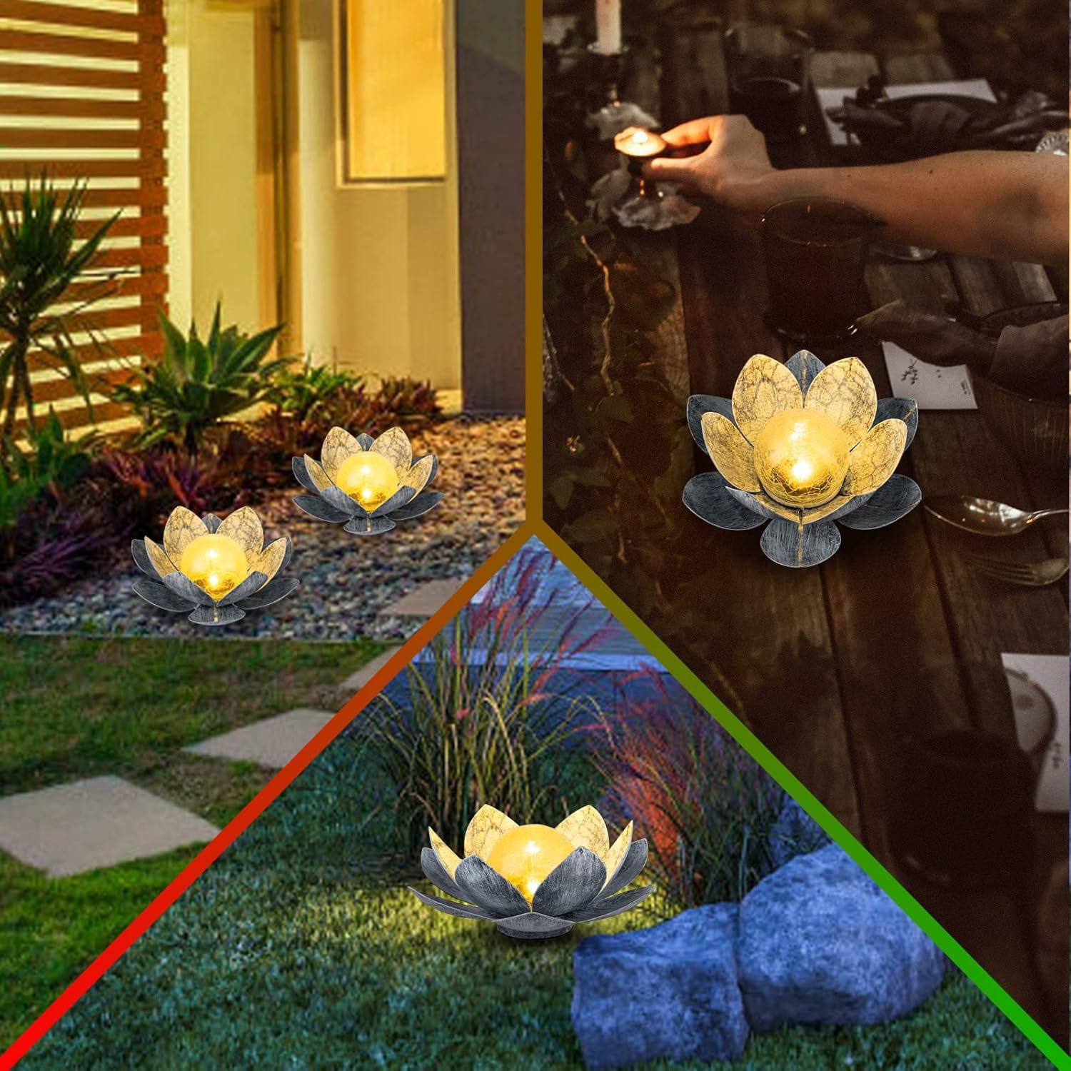 AIINY Garden Solar Light Outdoor(2Pack) ,Crackle Globe Glass Lotus Decoration , Waterproof Metal LED Flower Lights for Patio,Lawn,Walkway,Tabletop,Ground - Image 7