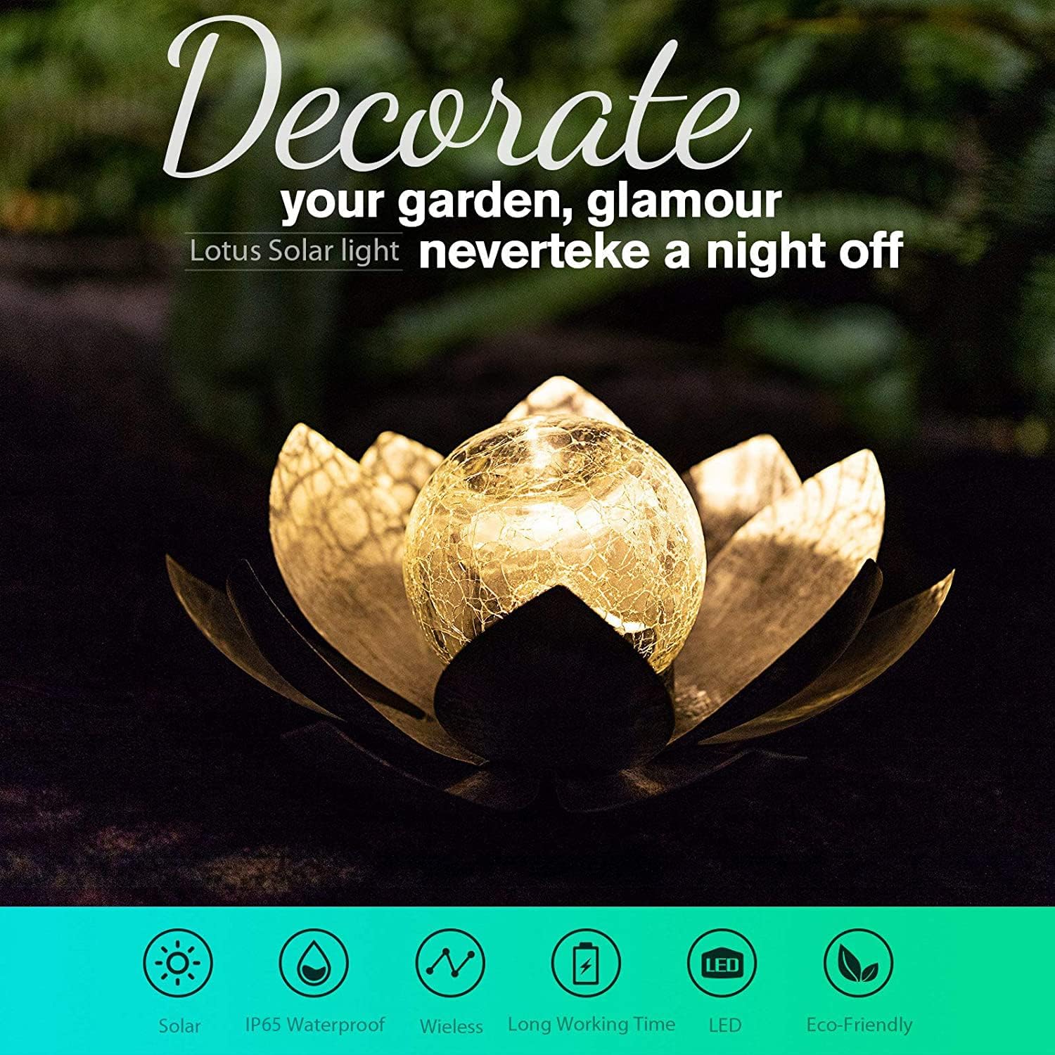 AIINY Garden Solar Light Outdoor(2Pack) ,Crackle Globe Glass Lotus Decoration , Waterproof Metal LED Flower Lights for Patio,Lawn,Walkway,Tabletop,Ground - Image 2