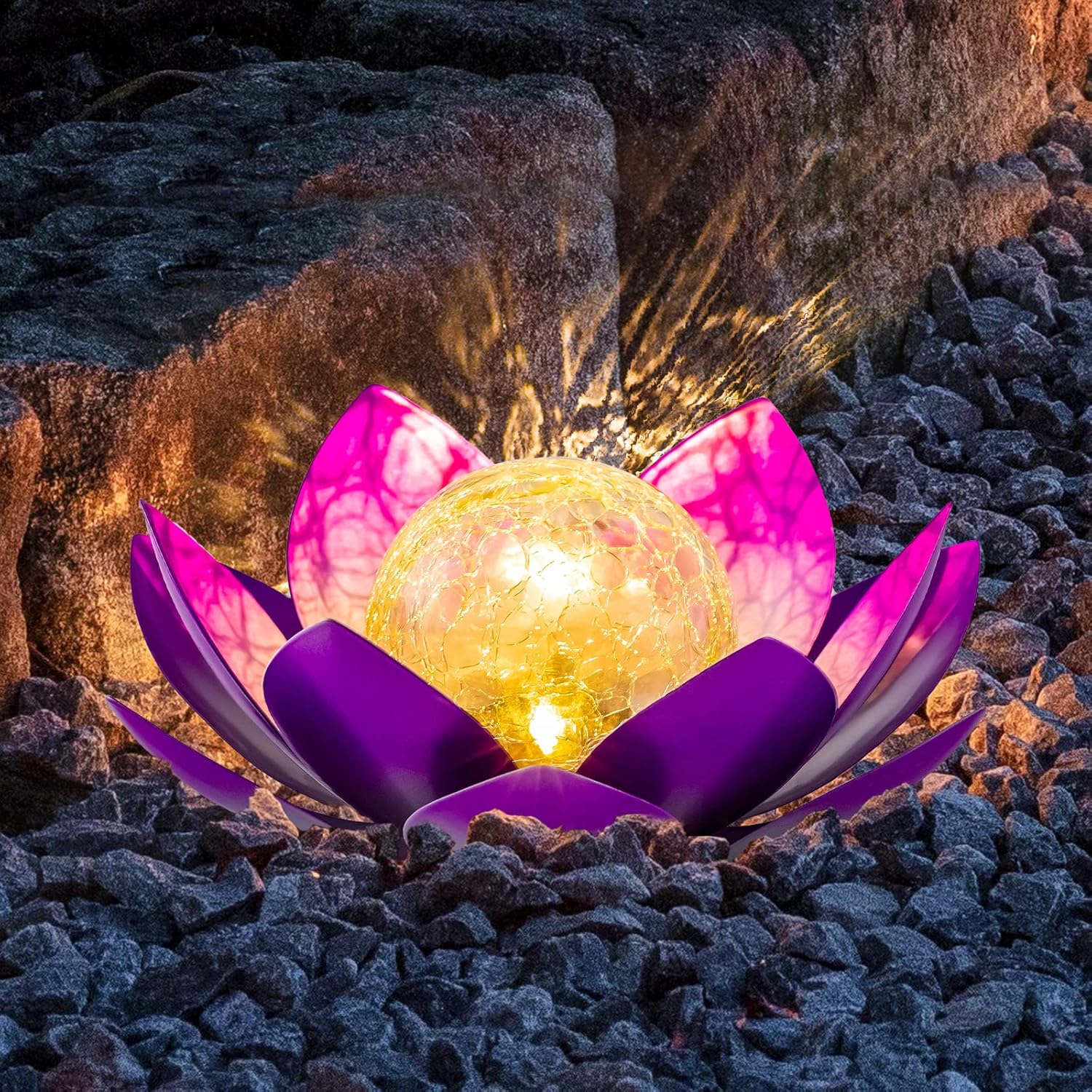 AIINY Garden Solar Light Outdoor(2Pack) ,Crackle Globe Glass Lotus Decoration , Waterproof Metal LED Flower Lights for Patio,Lawn,Walkway,Tabletop,Ground - Image 11