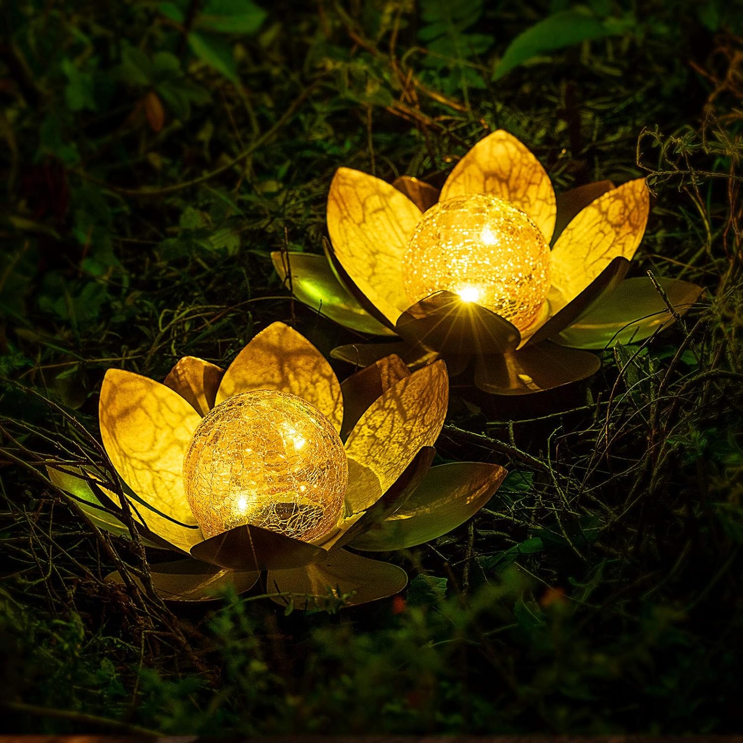 AIINY Garden Solar Light Outdoor(2Pack) ,Crackle Globe Glass Lotus Decoration , Waterproof Metal LED Flower Lights for Patio,Lawn,Walkway,Tabletop,Ground - Image 8