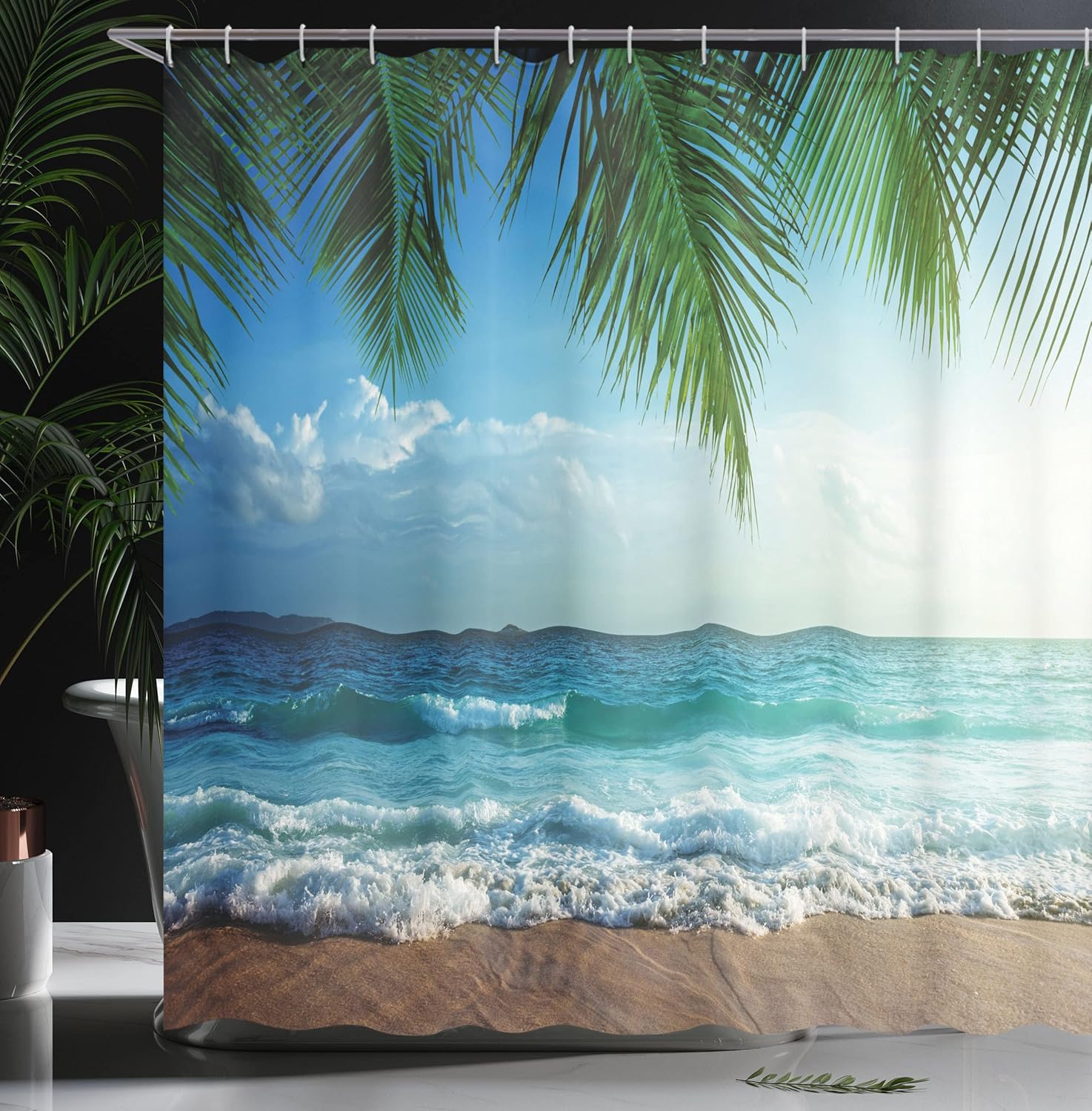 Ambesonne Palms Ocean Tropical Island Beach Decor Maldives High Resolution Photography Home Postcard Decor Bathroom Textile Leisure Traveler Explorer Print Fabric Shower Curtain - Image 3