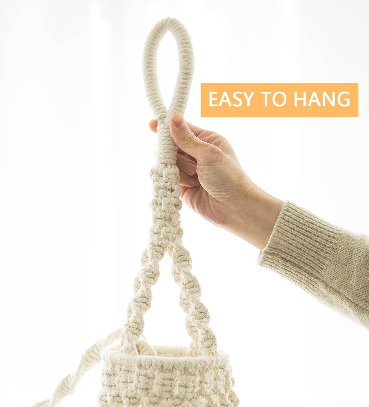 Amdermi Macrame Hanging Shelf Hanging Rope Shelf Indoor with Boho Lamp Shade Floating Square Shelves Decorative Shelf Table Holder Planter Display Rack Boho Home Decor. Ceiling Mount Rope Shelf - Image 5