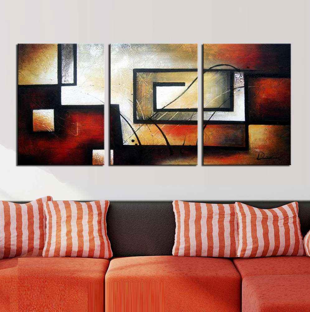 ARTLAND Modern 100% Hand Painted Abstract Oil Painting on Canvas The Maze Of Memory 3-Piece Gallery-Wrapped Framed Wall Art Ready to Hang for Living Room for Wall Decor Home Decoration 24x48inches - Image 3