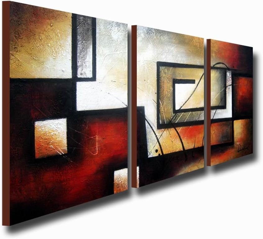 ARTLAND Modern 100% Hand Painted Abstract Oil Painting on Canvas The Maze Of Memory 3-Piece Gallery-Wrapped Framed Wall Art Ready to Hang for Living Room for Wall Decor Home Decoration 24x48inches - Image 4