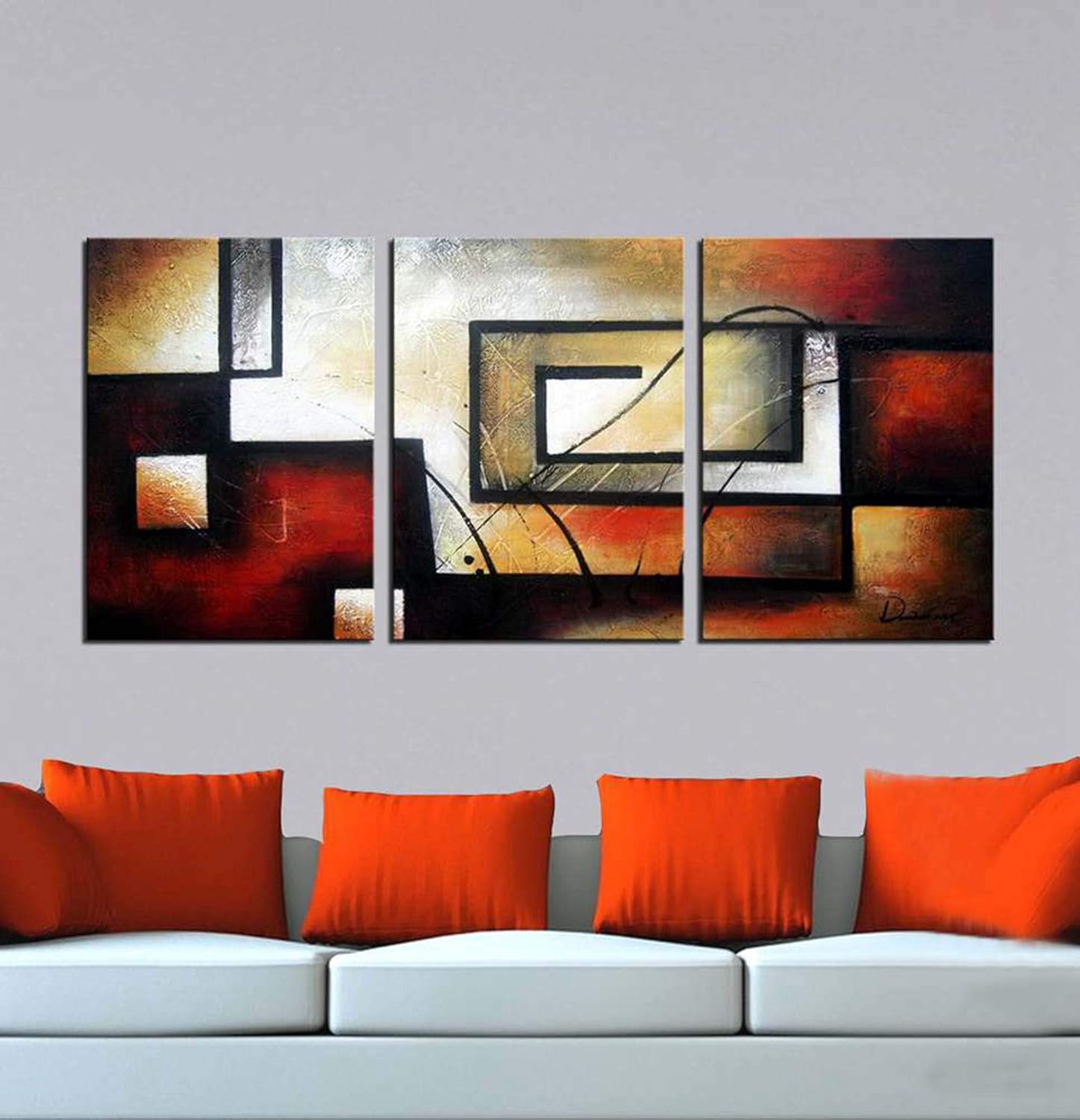 ARTLAND Modern 100% Hand Painted Abstract Oil Painting on Canvas The Maze Of Memory 3-Piece Gallery-Wrapped Framed Wall Art Ready to Hang for Living Room for Wall Decor Home Decoration 24x48inches - Image 5