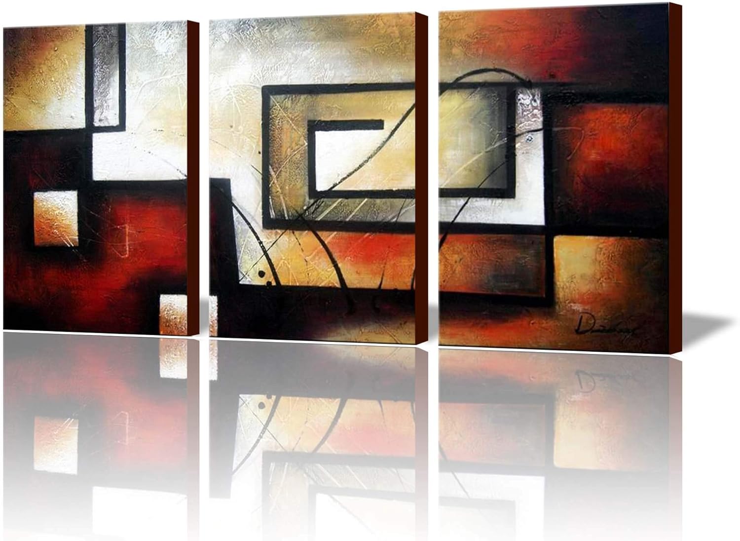 ARTLAND Modern 100% Hand Painted Abstract Oil Painting on Canvas The Maze Of Memory 3-Piece Gallery-Wrapped Framed Wall Art Ready to Hang for Living Room for Wall Decor Home Decoration 24x48inches - Image 2