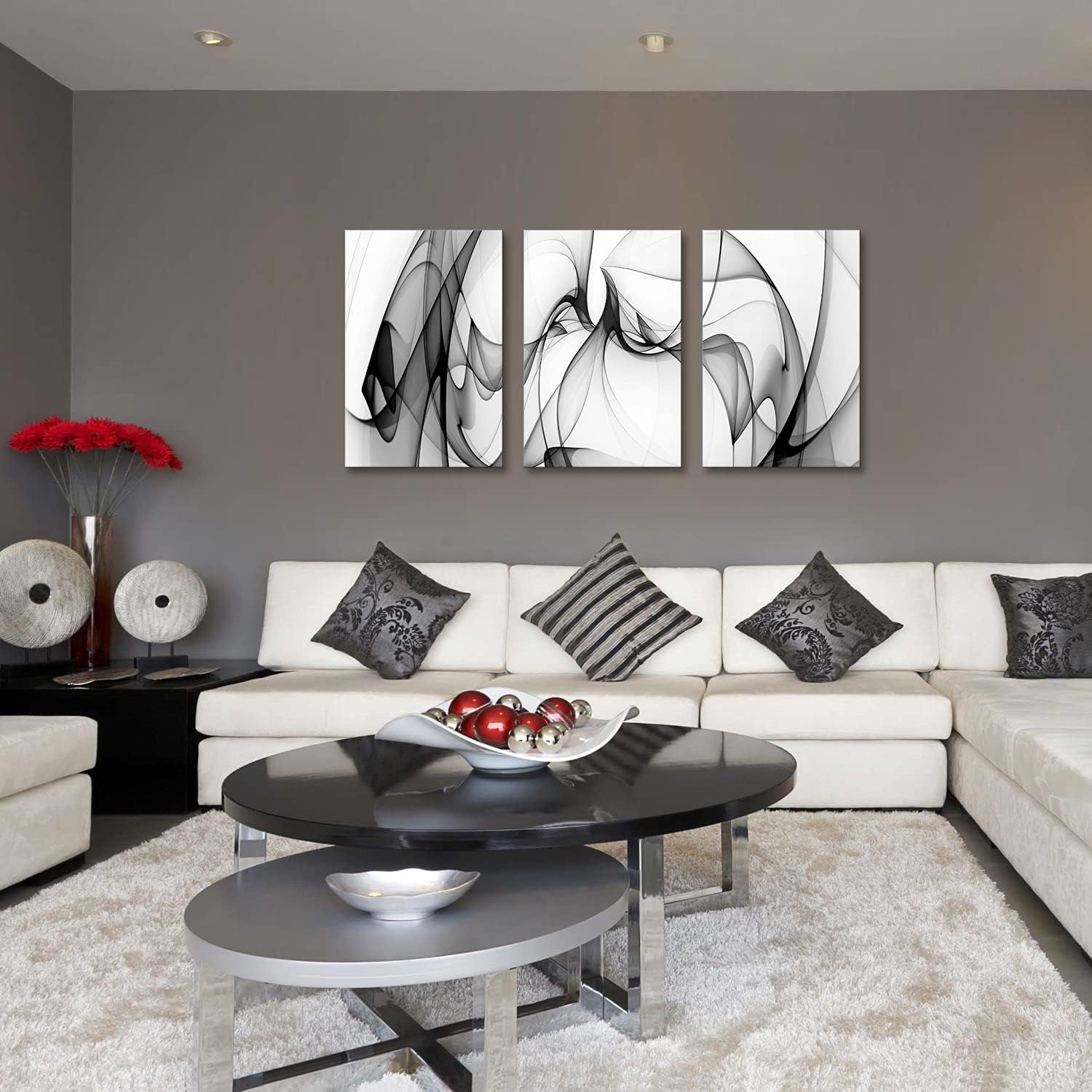 Black and White Line Print Art Abstract Canvas Painting Modern Wall Decor Artwork - Image 3