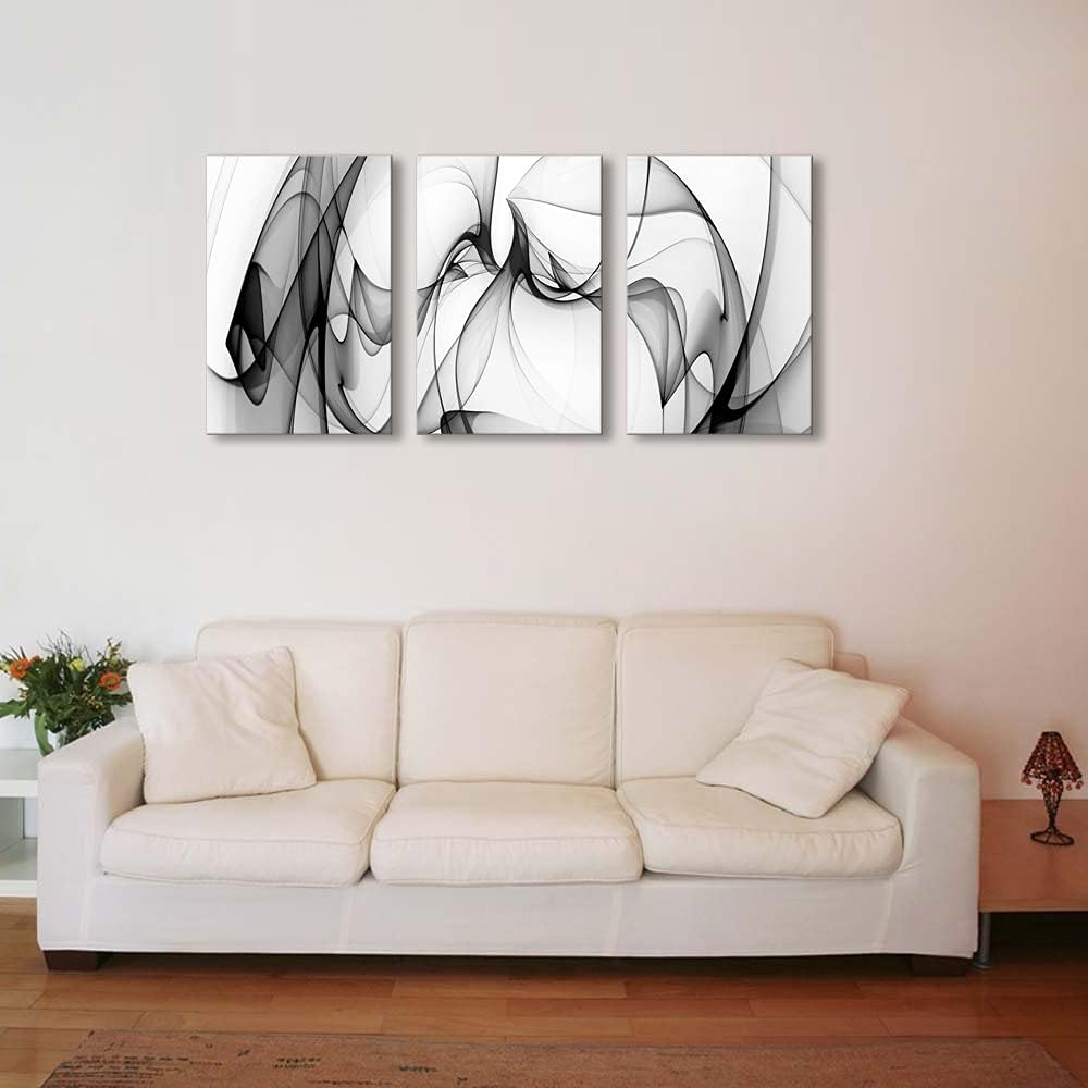 Black and White Line Print Art Abstract Canvas Painting Modern Wall Decor Artwork - Image 2