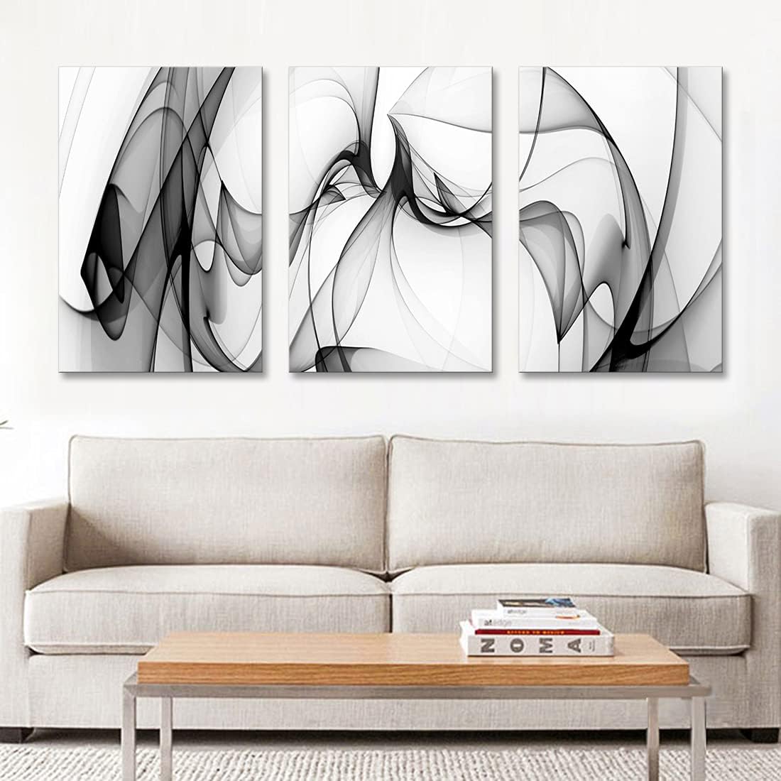 Black and White Line Print Art Abstract Canvas Painting Modern Wall Decor Artwork - Image 4