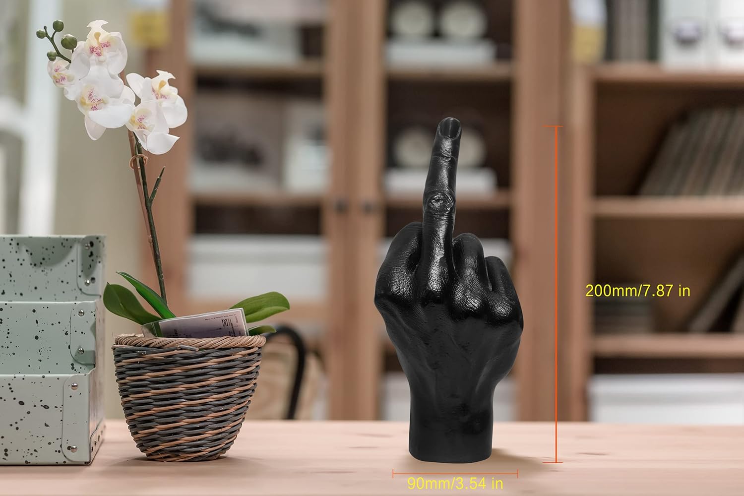 Blowind Black Polyresin Hand Gesture Desk Statues Finger Sculpture Decor - Silver Personality Middle Finger Statue Gifts for Family and Friends (Black) - Image 3