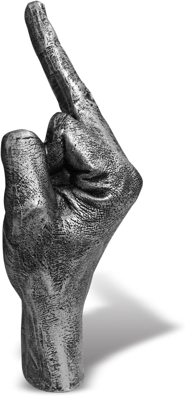 Blowind Black Polyresin Hand Gesture Desk Statues Finger Sculpture Decor - Silver Personality Middle Finger Statue Gifts for Family and Friends (Black) - Image 12