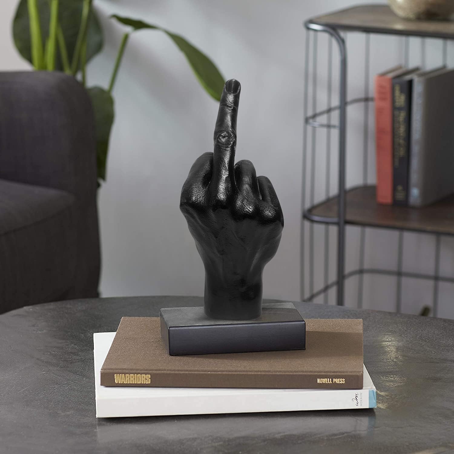 Blowind Black Polyresin Hand Gesture Desk Statues Finger Sculpture Decor - Silver Personality Middle Finger Statue Gifts for Family and Friends (Black) - Image 5
