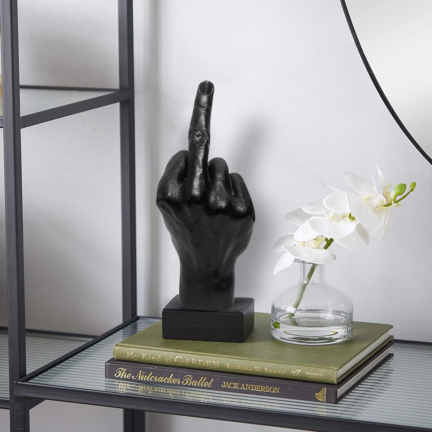 Blowind Black Polyresin Hand Gesture Desk Statues Finger Sculpture Decor - Silver Personality Middle Finger Statue Gifts for Family and Friends (Black) - Image 7