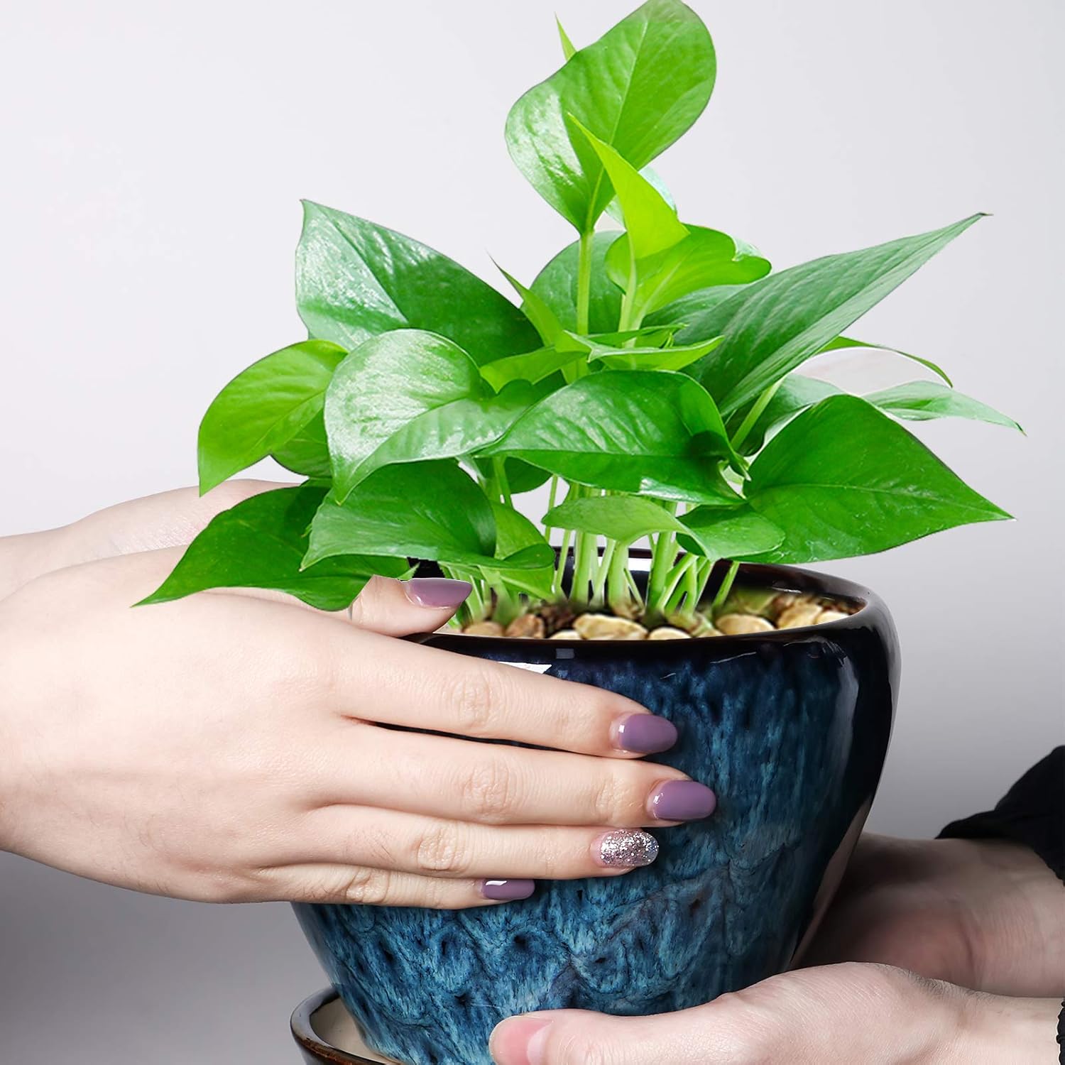 Ceramic Modern Glaze Succulent Planter Pot with Drainage Hole and Saucer 6 Inch Round Flower Plant Pot for Indoor Outdoor Herb Snake Plants - Image 6