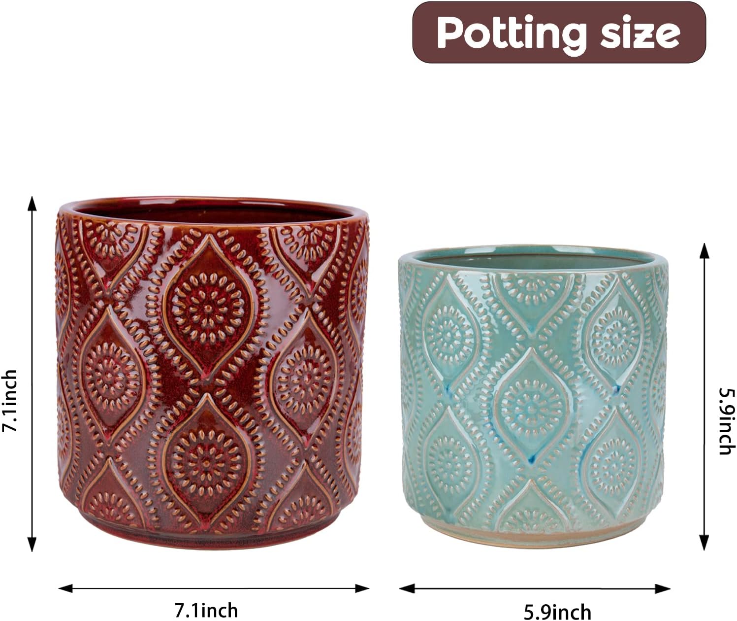 Chonsun Ceramic Planter Set of 2Pcs 7+6 Inch Plant Pots Indoor Oudoor Plante Flower Pots Plant Pots Mid-Century Planter Ceramic Brown and Green - Image 4