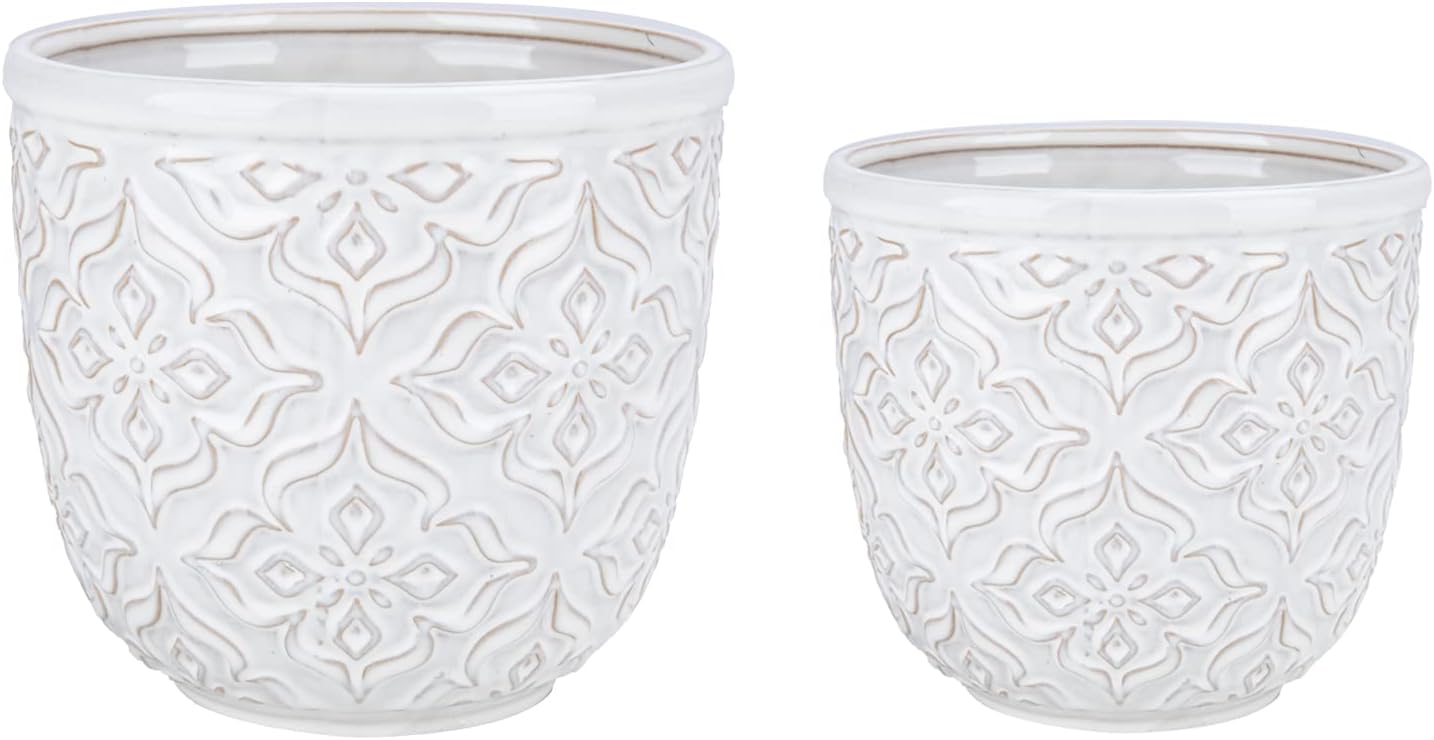 Chonsun Ceramic Planter Set of 2Pcs 7+6 Inch Plant Pots Indoor Oudoor Plante Flower Pots Plant Pots Mid-Century Planter Ceramic Brown and Green - Image 8