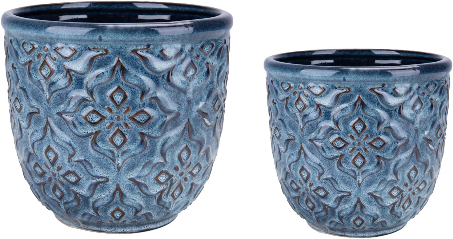 Chonsun Ceramic Planter Set of 2Pcs 7+6 Inch Plant Pots Indoor Oudoor Plante Flower Pots Plant Pots Mid-Century Planter Ceramic Brown and Green - Image 10