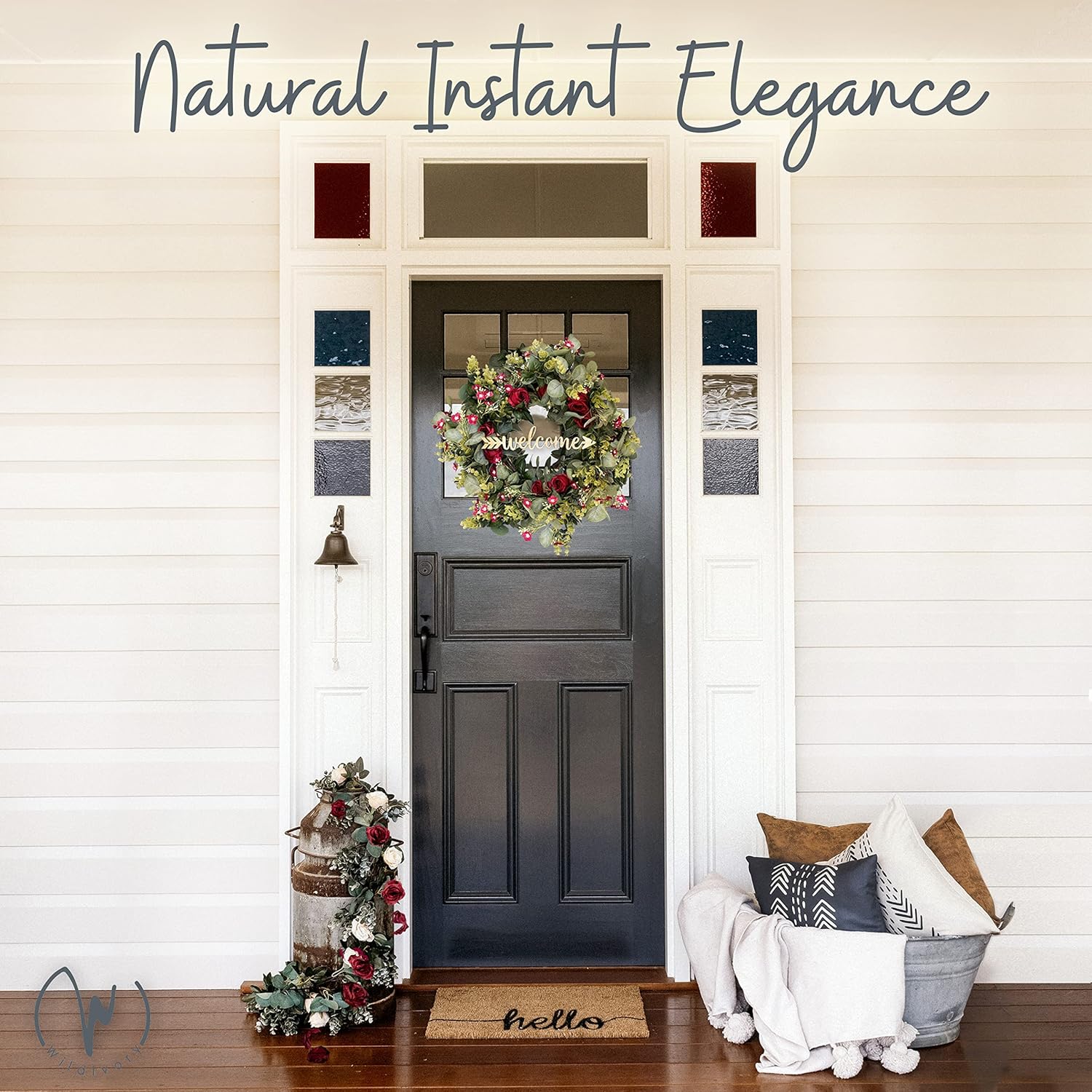 Christmas Eucalyptus Wreath with Red Roses and 3 Signs - 20 inch Winter Wreaths for Front Door, Large Outdoor Christmas Wreaths for Windows, Winter Holiday Wreaths, Farmhouse Wreath Christmas Decor - Image 8
