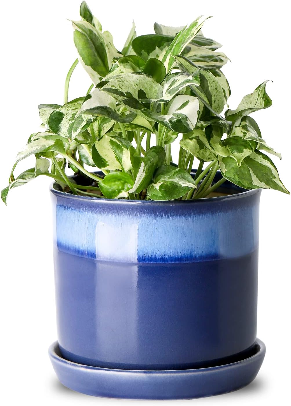 Chubacoo 8 Inch Plant Pots : Ceramic Planter Pot with Drainage Hole & Saucer - Blue Flower Pot for Indoor & Outdoor Plants - Round Decorative Flowerpot with Tray for Garden\/Home - Image 10