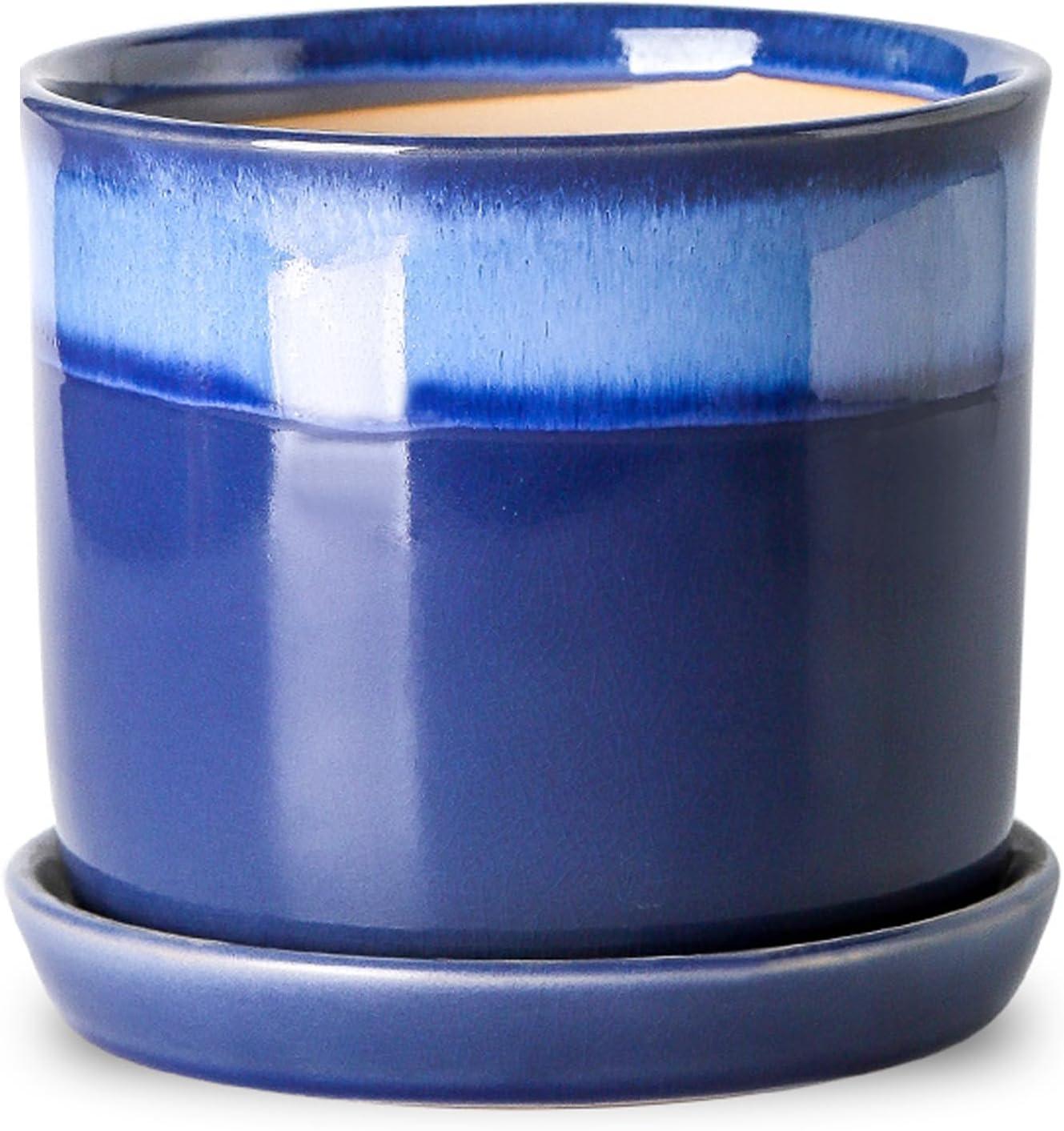 Chubacoo 8 Inch Plant Pots : Ceramic Planter Pot with Drainage Hole & Saucer - Blue Flower Pot for Indoor & Outdoor Plants - Round Decorative Flowerpot with Tray for Garden\/Home