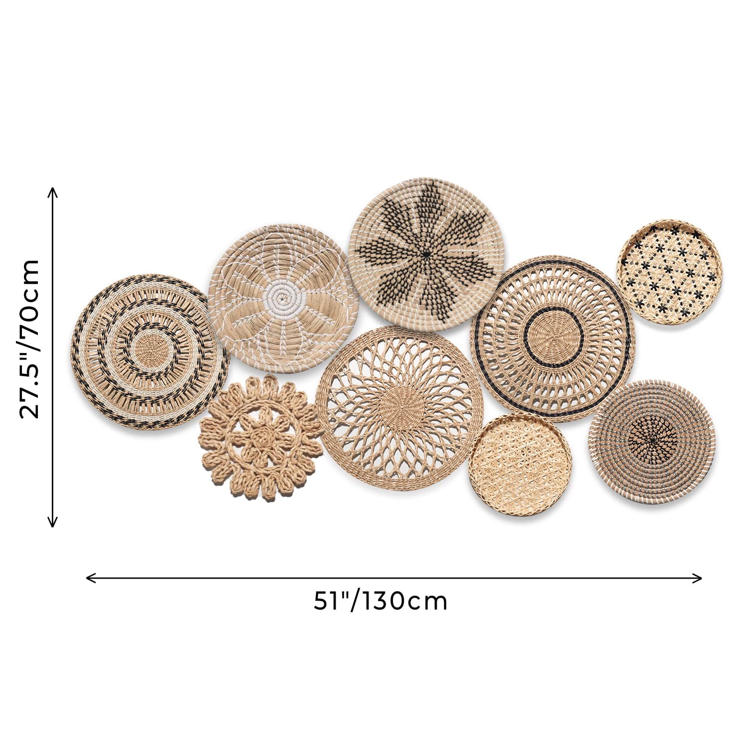 Decocoon Set of 9 Woven Bowl Wall Decor, Wall Hanging Wicker Baskets, Boho Baskets, Wall Baskets Set, Boho Basket Wall Decor Set, Woven Basket for Wall, Accessories Decor (Rustic Garden Wall Decor) - Image 2