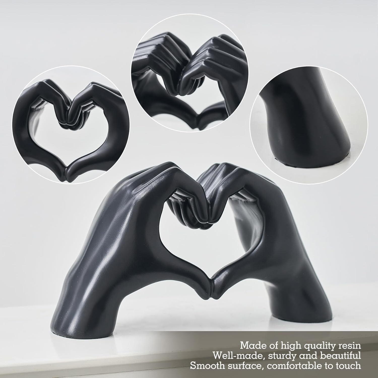 FJS Home Decor Black Love Finger Gesture Statue, Modern Art Sculpture Home Decorations for Living Room Bedroom Shelf Coffee Table Centerpiece, Gift for Women Wedding 5.5" W x 9.8" H - Image 5