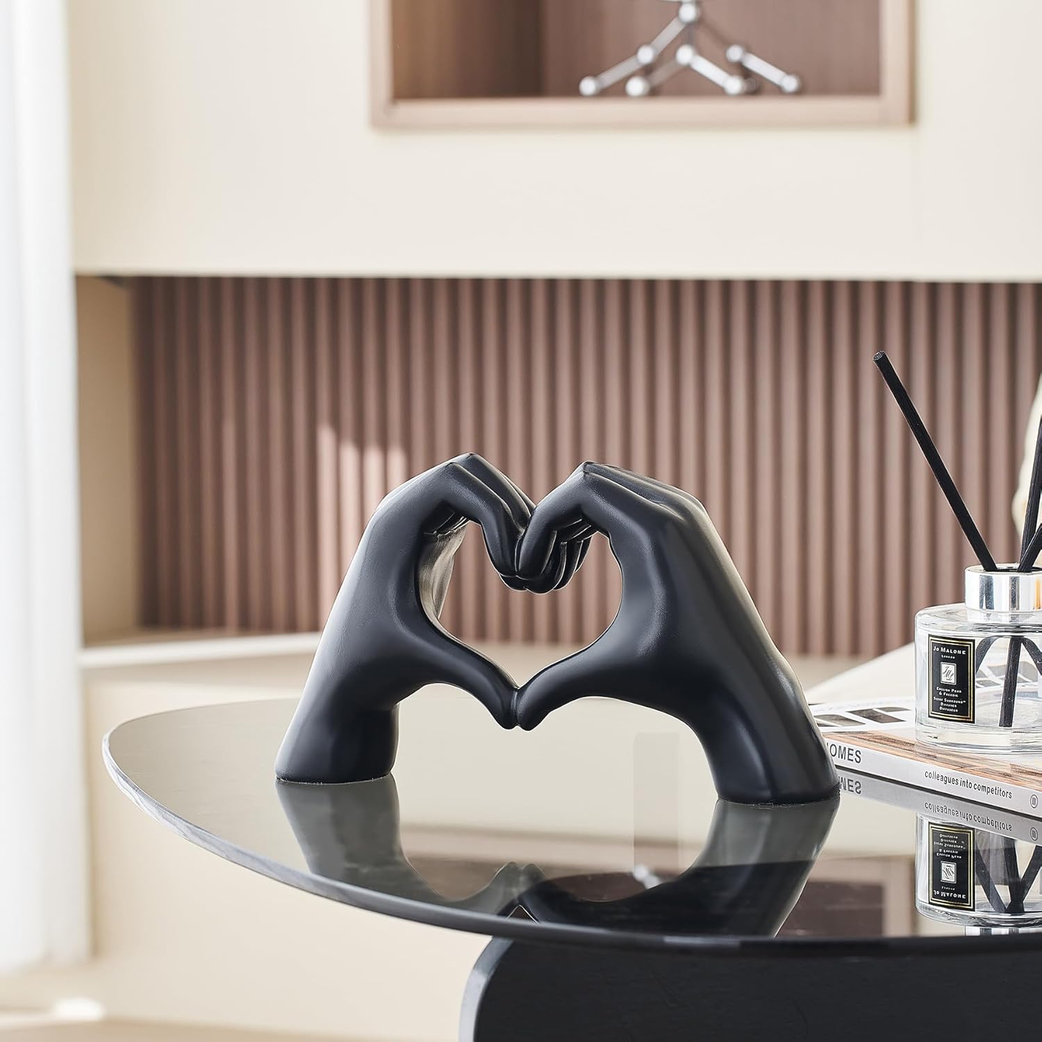 FJS Home Decor Black Love Finger Gesture Statue, Modern Art Sculpture Home Decorations for Living Room Bedroom Shelf Coffee Table Centerpiece, Gift for Women Wedding 5.5" W x 9.8" H - Image 3
