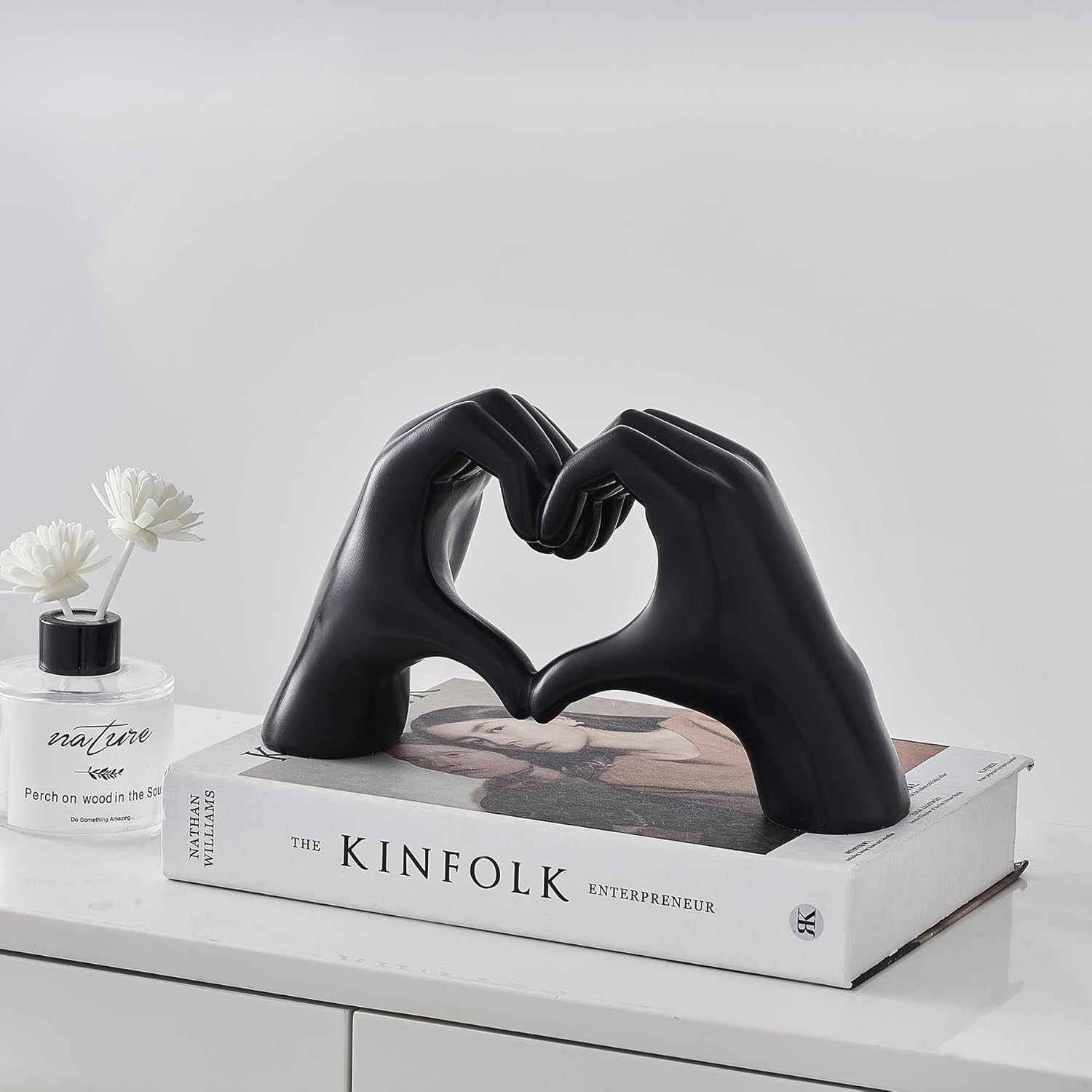 FJS Home Decor Black Love Finger Gesture Statue, Modern Art Sculpture Home Decorations for Living Room Bedroom Shelf Coffee Table Centerpiece, Gift for Women Wedding 5.5" W x 9.8" H - Image 6