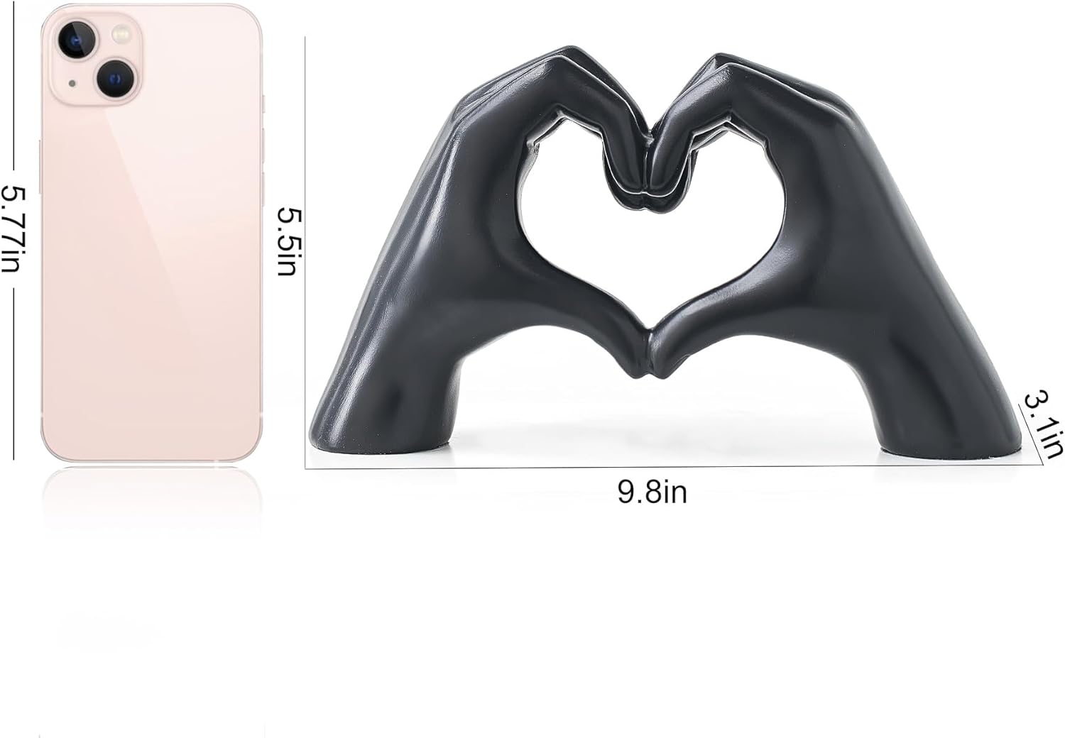 FJS Home Decor Black Love Finger Gesture Statue, Modern Art Sculpture Home Decorations for Living Room Bedroom Shelf Coffee Table Centerpiece, Gift for Women Wedding 5.5" W x 9.8" H - Image 2