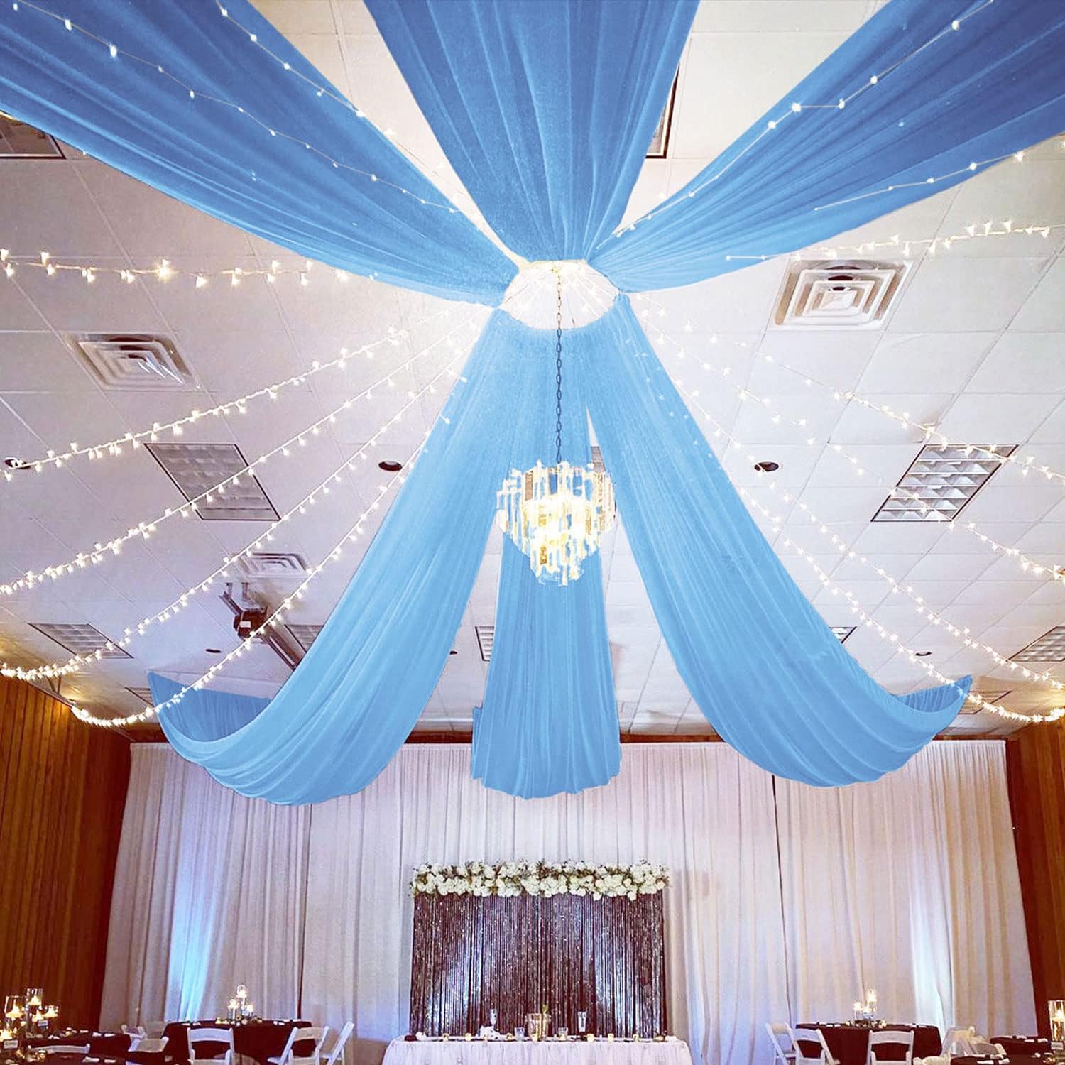 FUHSY Ceiling Decorations for Wedding Navy Blue Chiffon Wedding Arch Draping Fabric 6 Panels 5FTx10FT Ceiling Drapes Party Decorations Sheer Arch Curtains for Ceremony Swag Archway for Reception Decor - Image 8