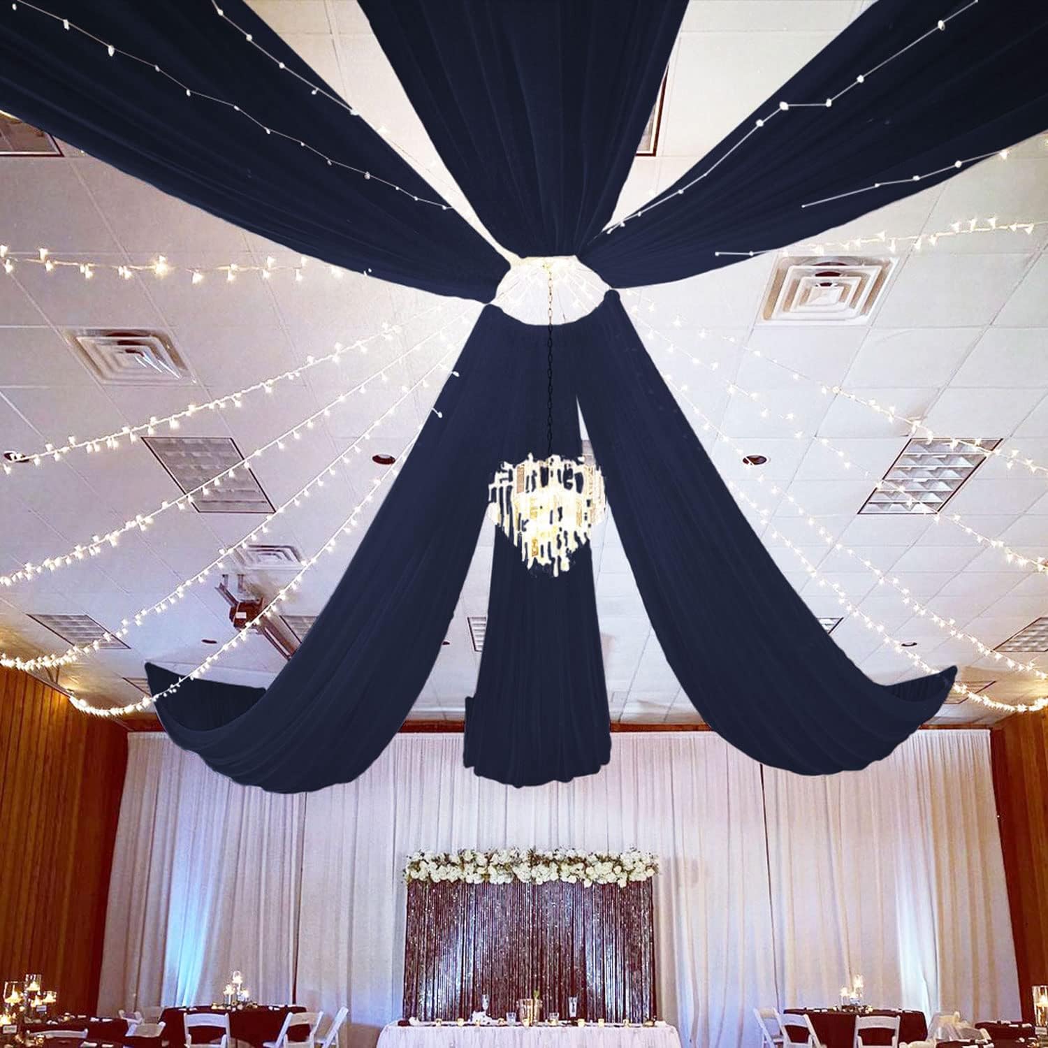 FUHSY Ceiling Decorations for Wedding Navy Blue Chiffon Wedding Arch Draping Fabric 6 Panels 5FTx10FT Ceiling Drapes Party Decorations Sheer Arch Curtains for Ceremony Swag Archway for Reception Decor - Image 3