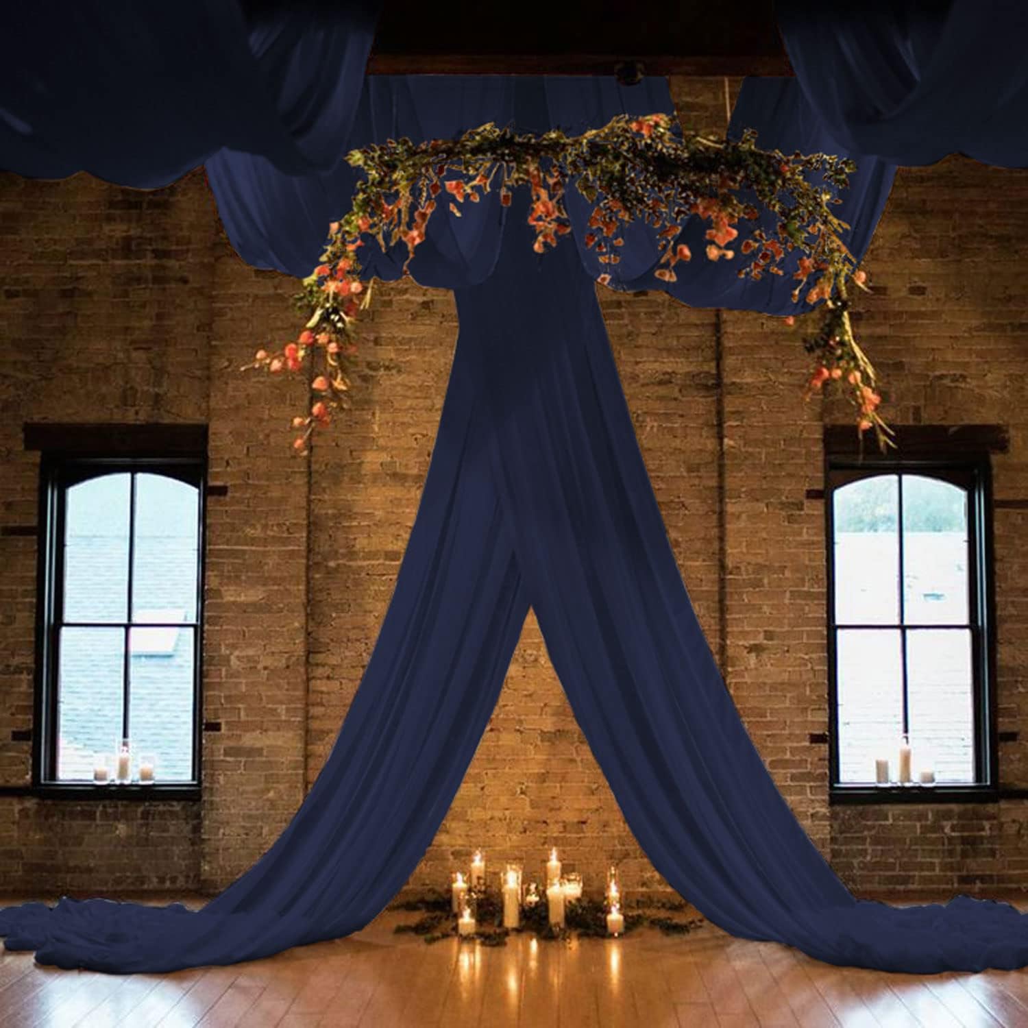 FUHSY Ceiling Decorations for Wedding Navy Blue Chiffon Wedding Arch Draping Fabric 6 Panels 5FTx10FT Ceiling Drapes Party Decorations Sheer Arch Curtains for Ceremony Swag Archway for Reception Decor - Image 4