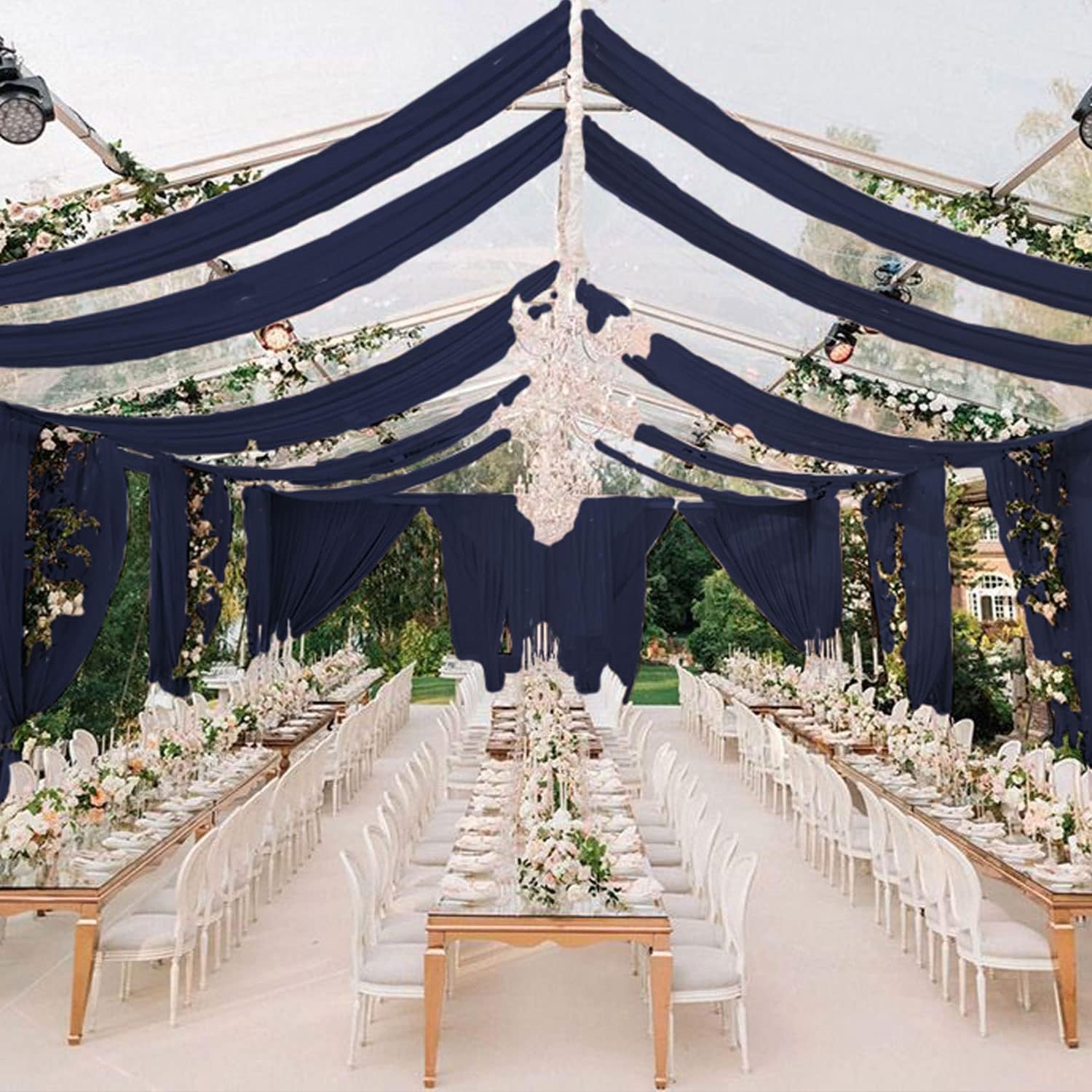 FUHSY Ceiling Decorations for Wedding Navy Blue Chiffon Wedding Arch Draping Fabric 6 Panels 5FTx10FT Ceiling Drapes Party Decorations Sheer Arch Curtains for Ceremony Swag Archway for Reception Decor - Image 7