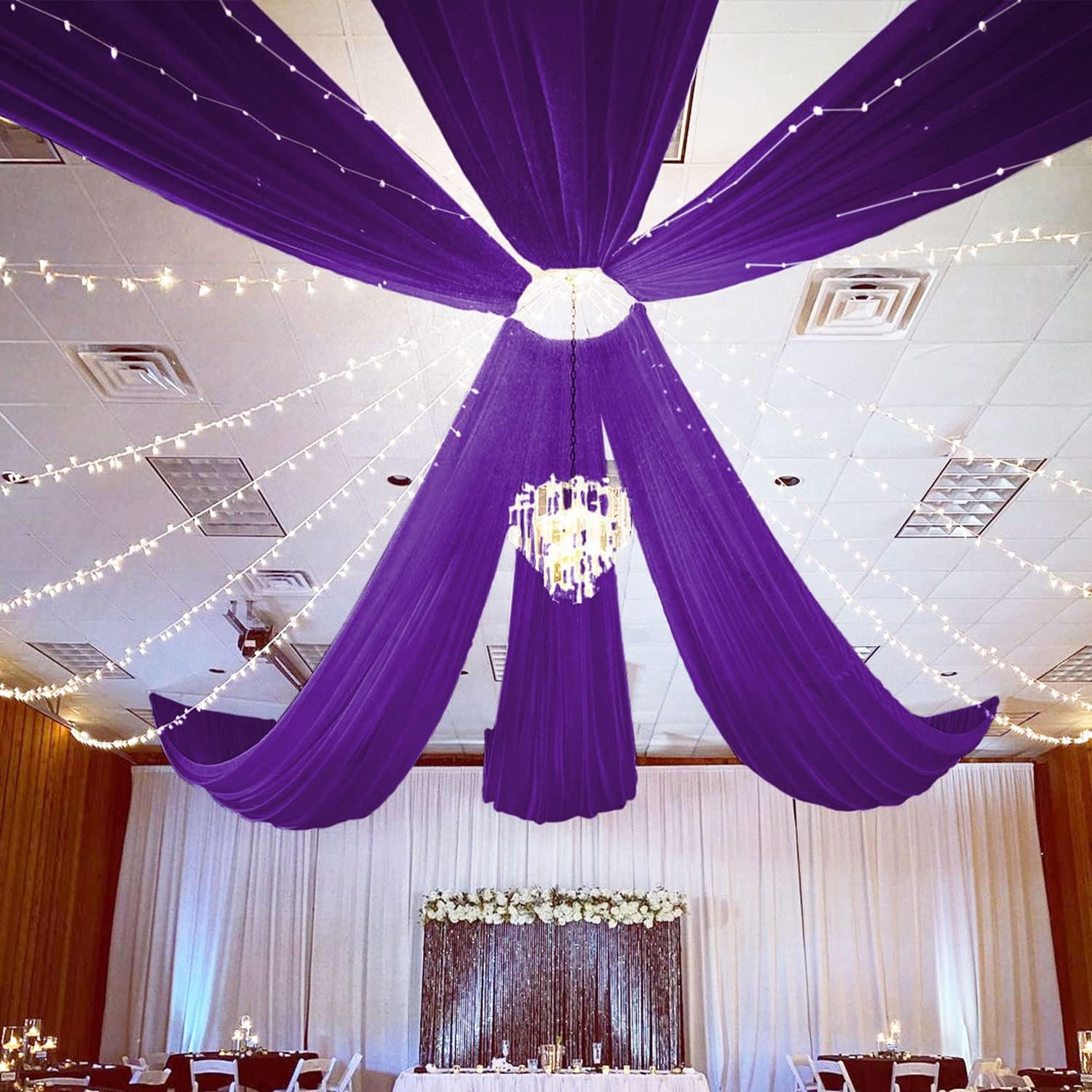 FUHSY Ceiling Decorations for Wedding Navy Blue Chiffon Wedding Arch Draping Fabric 6 Panels 5FTx10FT Ceiling Drapes Party Decorations Sheer Arch Curtains for Ceremony Swag Archway for Reception Decor - Image 11