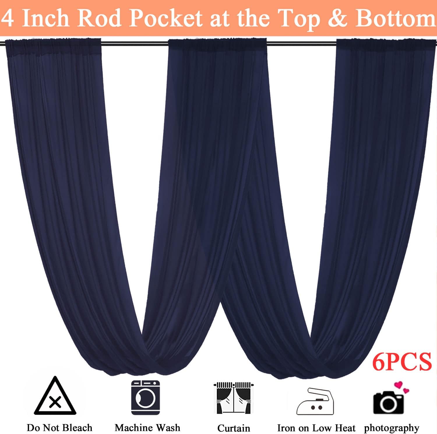 FUHSY Ceiling Decorations for Wedding Navy Blue Chiffon Wedding Arch Draping Fabric 6 Panels 5FTx10FT Ceiling Drapes Party Decorations Sheer Arch Curtains for Ceremony Swag Archway for Reception Decor - Image 2