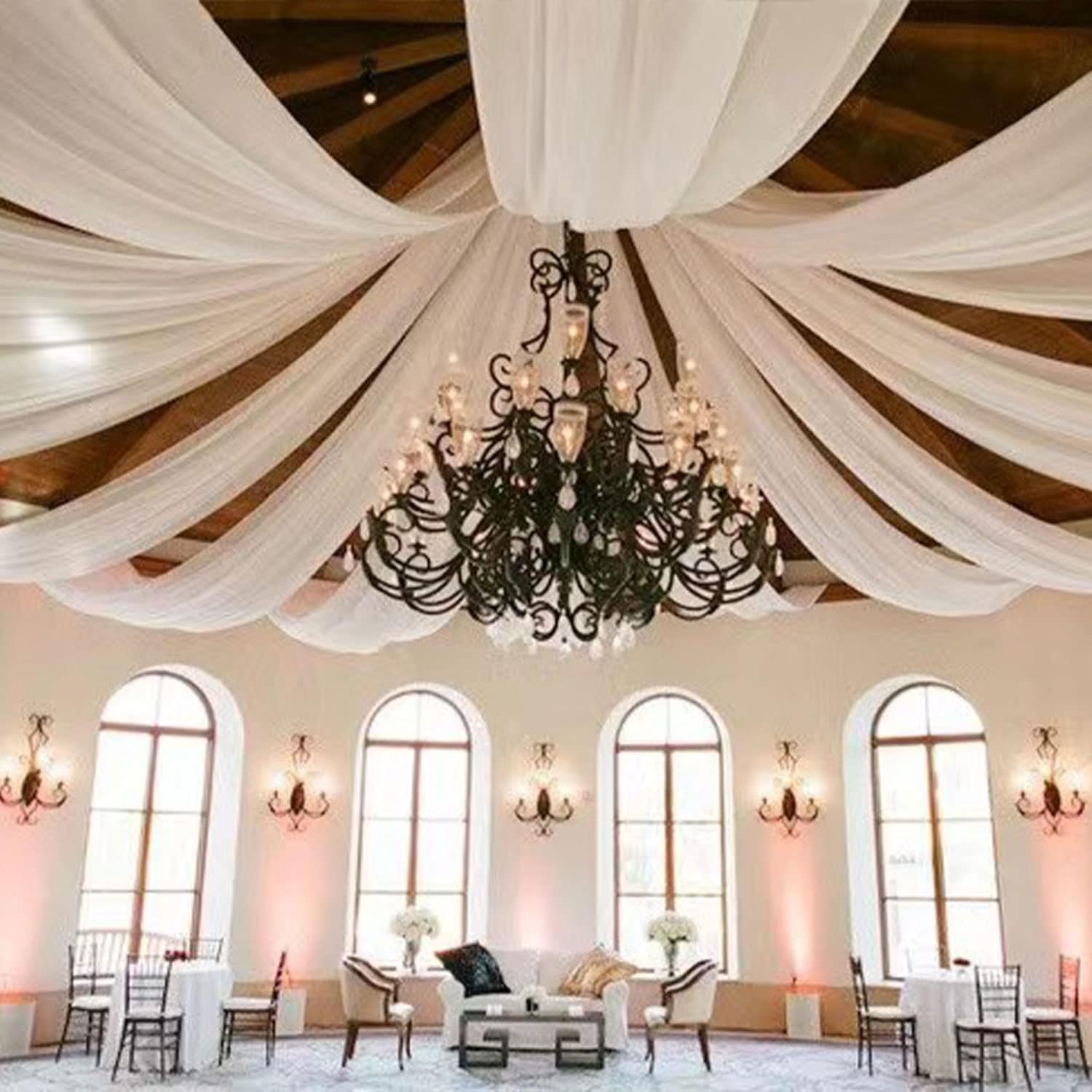 FUHSY Ceiling Decorations for Wedding Navy Blue Chiffon Wedding Arch Draping Fabric 6 Panels 5FTx10FT Ceiling Drapes Party Decorations Sheer Arch Curtains for Ceremony Swag Archway for Reception Decor - Image 10