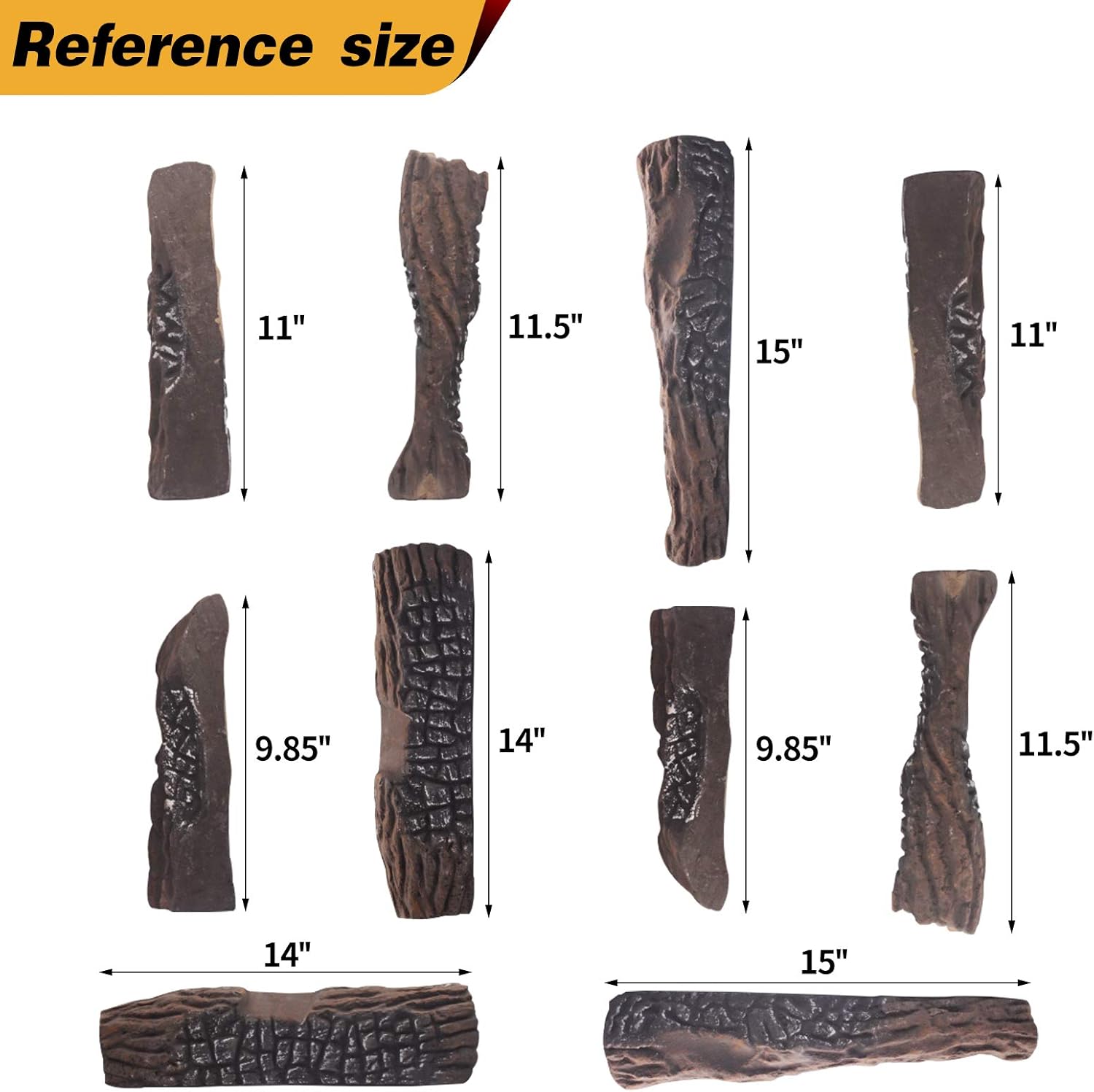 Gas Fireplace Logs,10pcs Large Faux Firepit Logs, Decorative Ceramic Wood Log Set for Indoor Outdoor Gas Insets, Vented,Ventless, Electric,Ethanol,Gel Fireplaces - Image 5