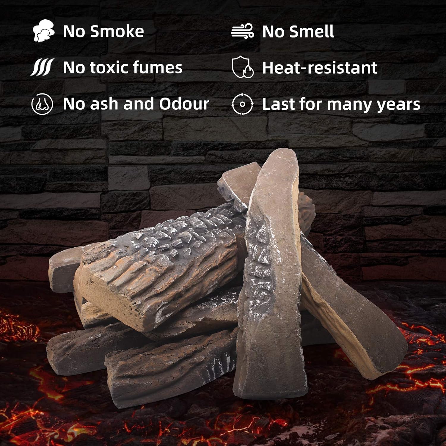 Gas Fireplace Logs,10pcs Large Faux Firepit Logs, Decorative Ceramic Wood Log Set for Indoor Outdoor Gas Insets, Vented,Ventless, Electric,Ethanol,Gel Fireplaces - Image 7