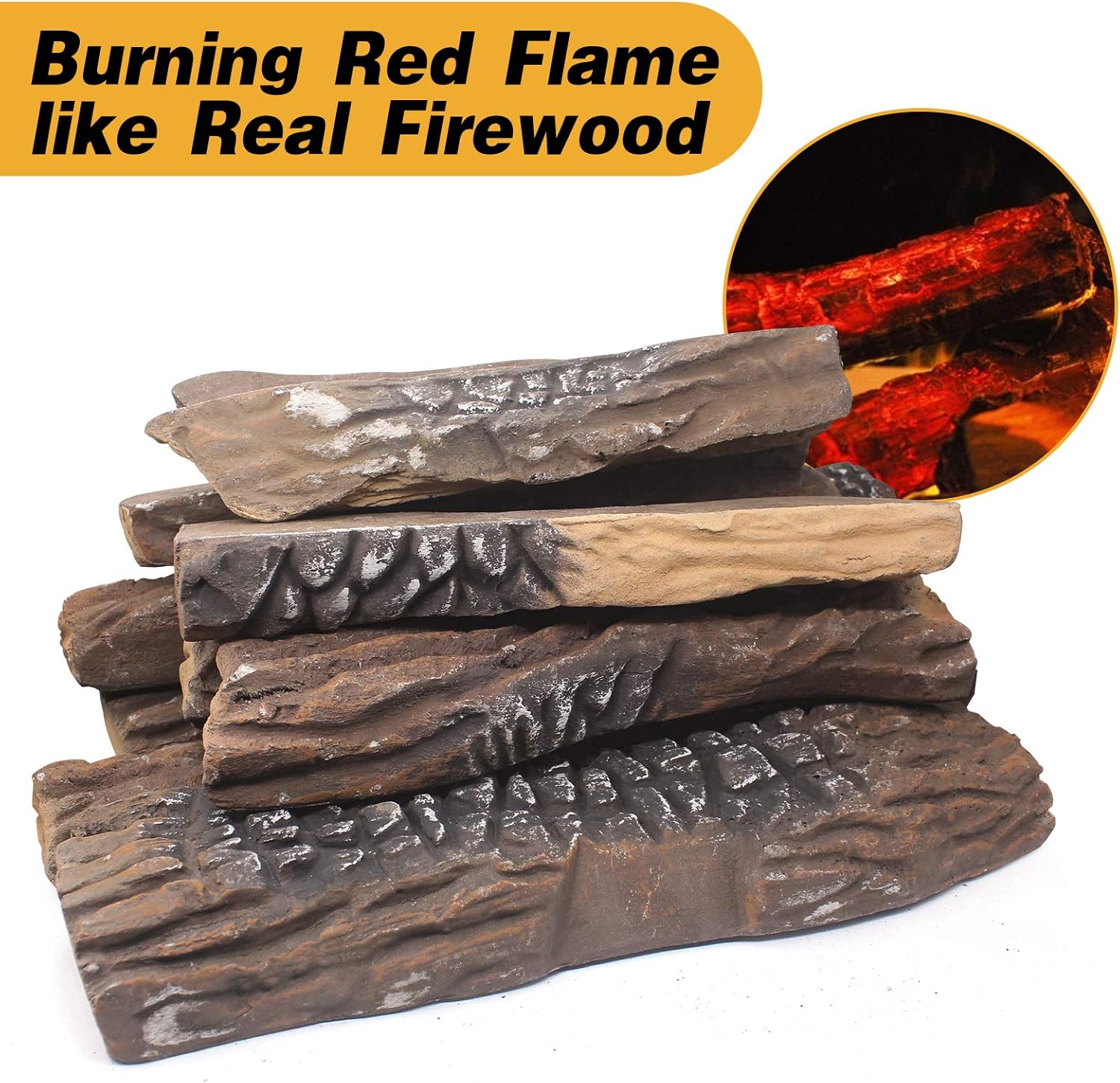 Gas Fireplace Logs,10pcs Large Faux Firepit Logs, Decorative Ceramic Wood Log Set for Indoor Outdoor Gas Insets, Vented,Ventless, Electric,Ethanol,Gel Fireplaces - Image 3