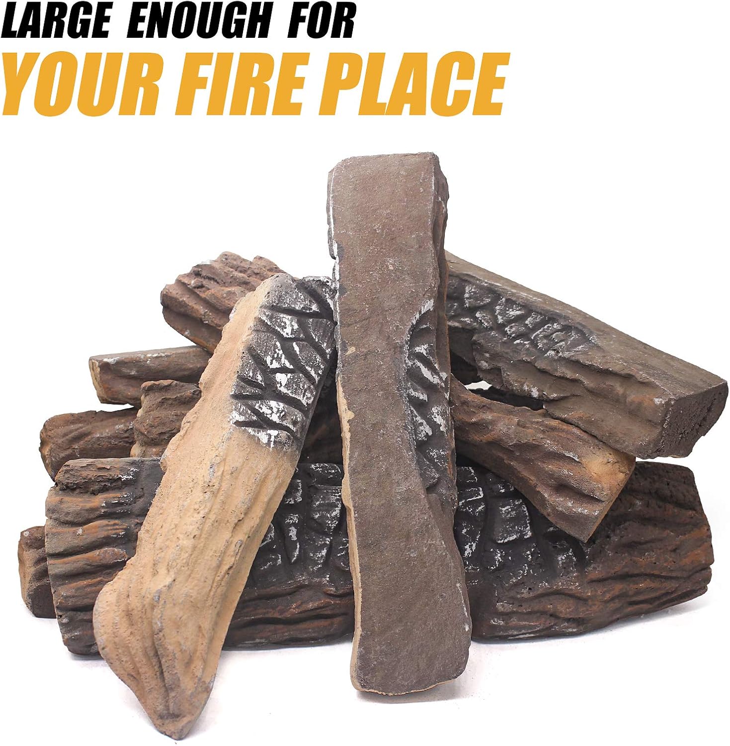 Gas Fireplace Logs,10pcs Large Faux Firepit Logs, Decorative Ceramic Wood Log Set for Indoor Outdoor Gas Insets, Vented,Ventless, Electric,Ethanol,Gel Fireplaces - Image 2
