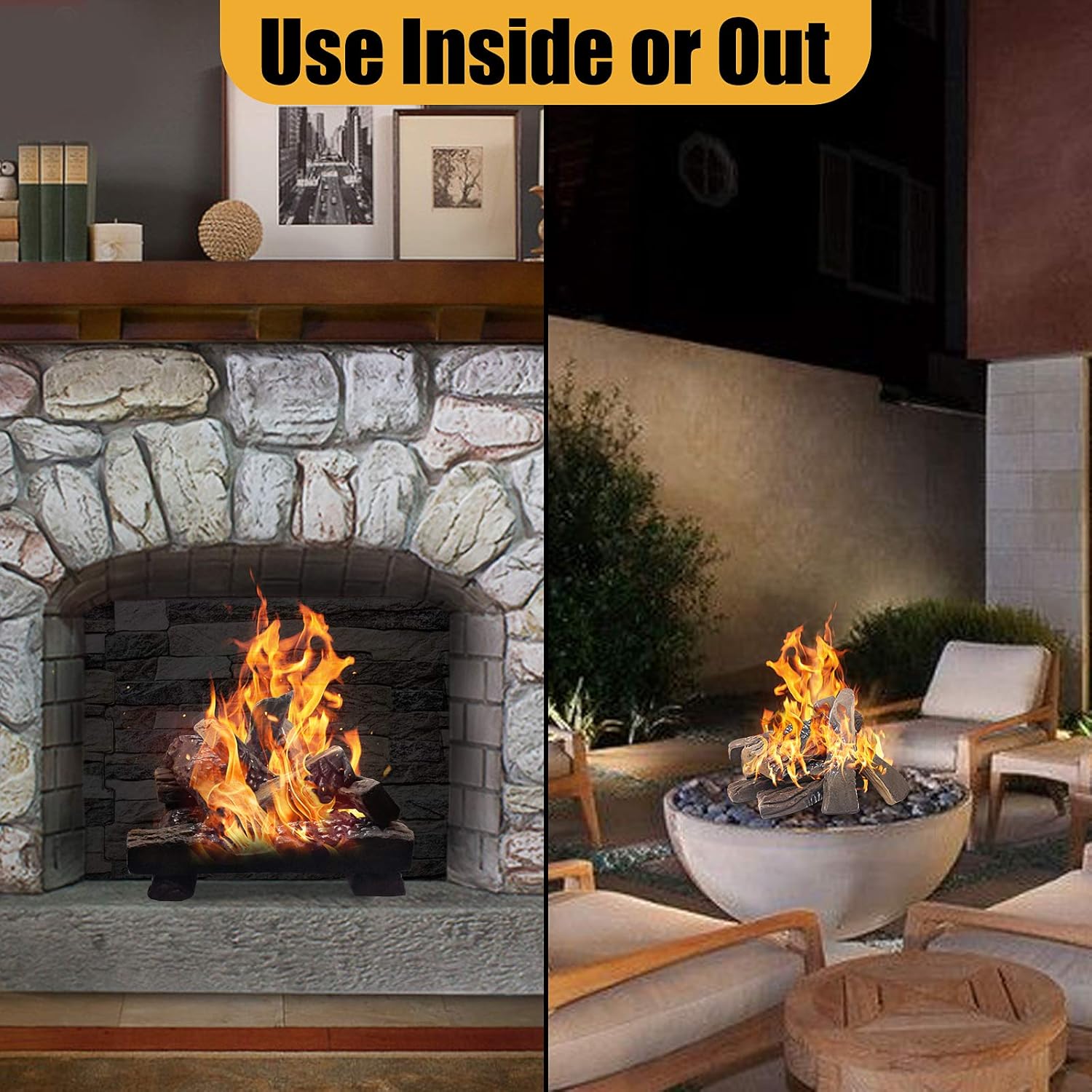 Gas Fireplace Logs,10pcs Large Faux Firepit Logs, Decorative Ceramic Wood Log Set for Indoor Outdoor Gas Insets, Vented,Ventless, Electric,Ethanol,Gel Fireplaces - Image 6