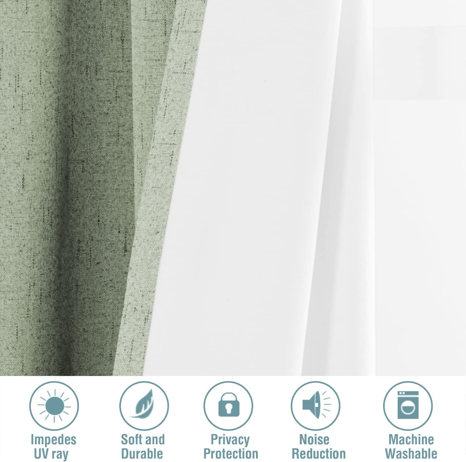 H.VERSAILTEX Primitive Linen Curtains 100% Blackout Curtain Drapes Burlap Fabric Curtains with White Thermal Insulated Liner, Grommet Top Curtains Living Room\/Bedroom (2 Panels, 42 x 84 Inch, Sage) - Image 4